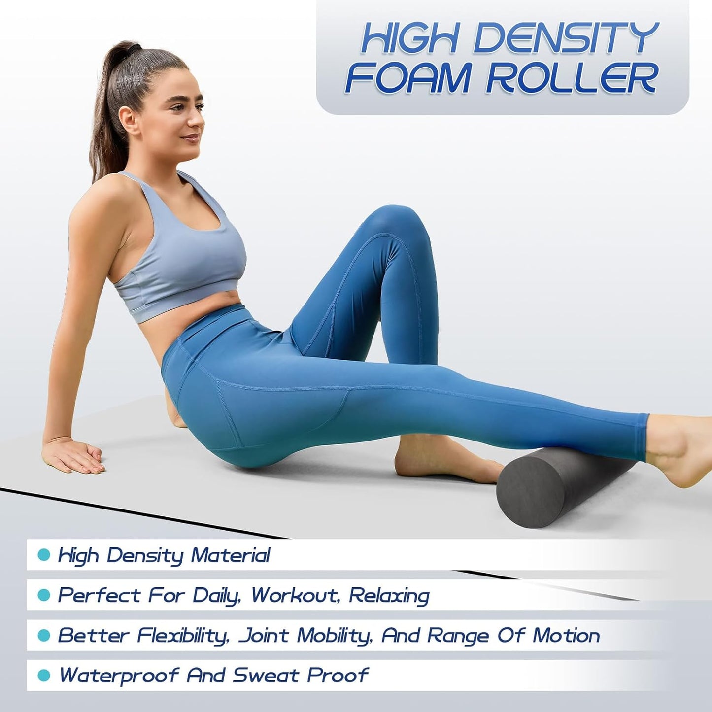 Foam Roller High Density Foam Roller Set for Deep Tissue Muscle Massage, 18" Trigger Point Fitness Exercise Massage Roller, Self-Myofascial Release for Whole Body (Black)