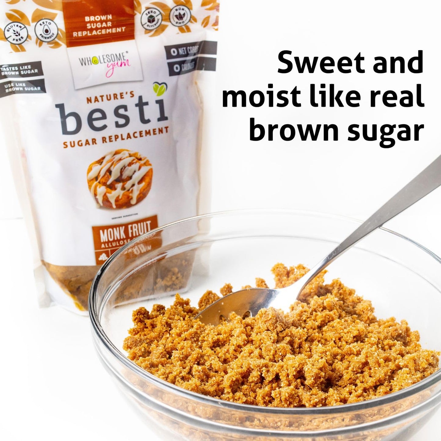 Wholesome Yum Besti Natural Brown Sugar Substitute - Keto Brown Monk Fruit Sweetener Blend With Allulose (No Erythritol) - Non GMO, Zero Carb, Zero Calorie, Sugar Free, No Aftertaste (12 oz, 2 Pack)