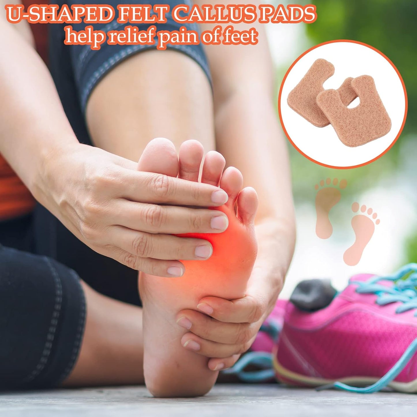 Boao 60 Pcs Callus Pads 1/4" Thick U Shaped Metatarsal Corn Pads Felt Callus Cushions Adhesive Corn Protectors for Men Women Feet Toes Pain Relief Blister Prevention