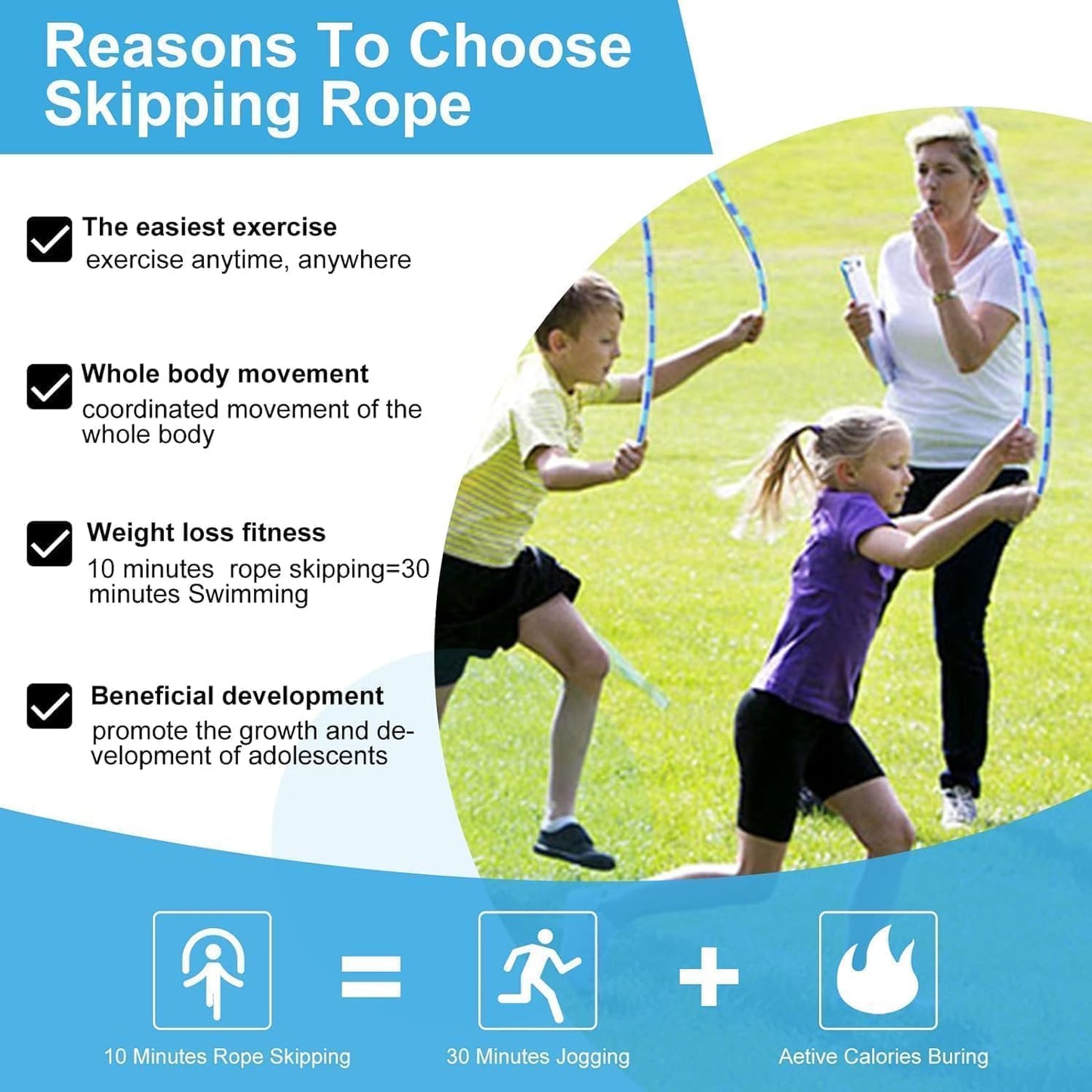 GRAWUN Jump Rope For Kids, Soft Beaded Jump Rope, Adjustable Length Tangle-Free Segmented Soft Beaded Skipping Rope,for Women, Men and Kids Keeping Fit, Workout and Weight Loss