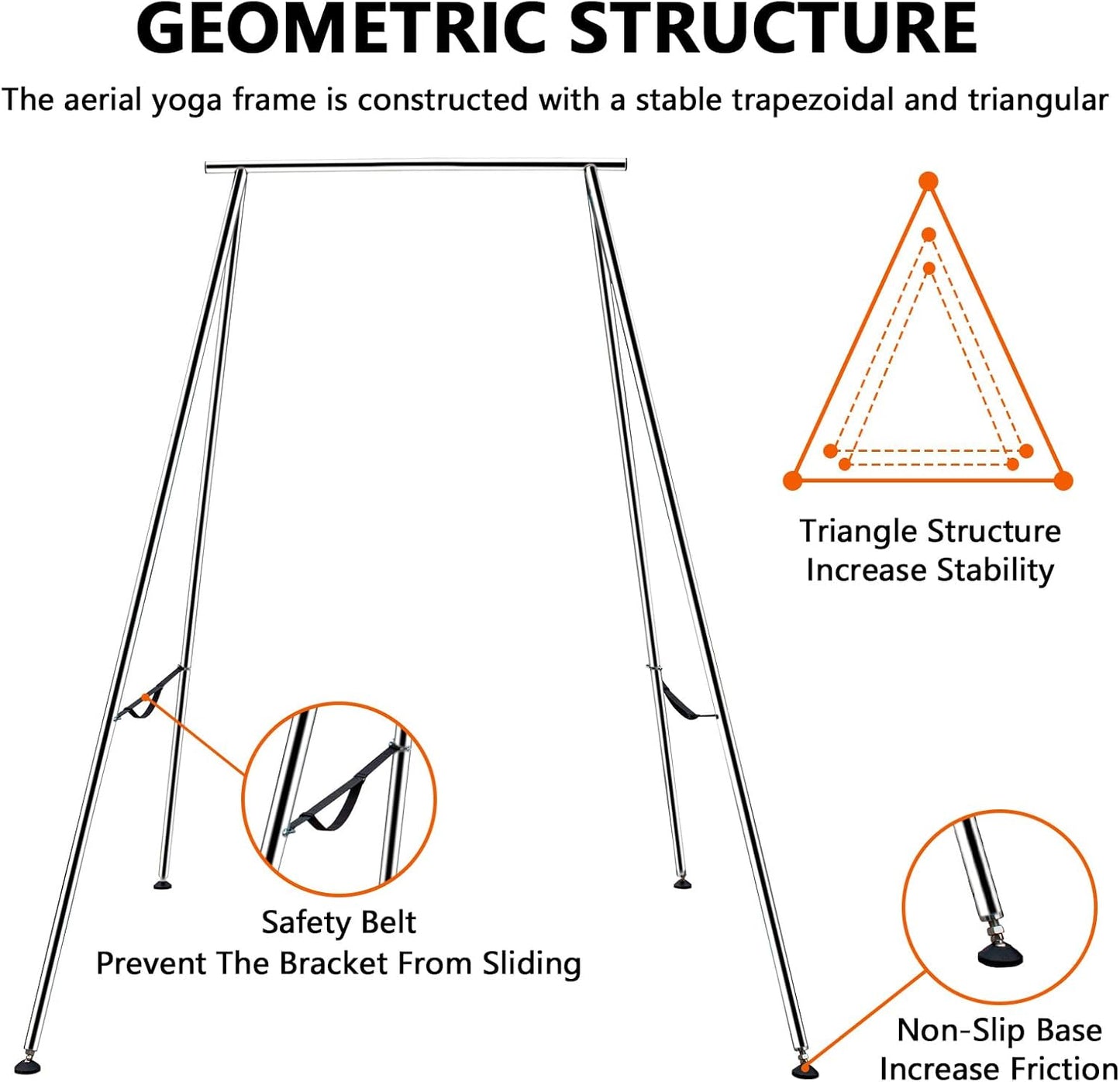 TECSPEC 9.6 FT/115.3 Inch Adjustable Height Aerial Yoga Frame & Hammock, Professional Swing Stand with 18 FT/33FT Aerial Silk, 550lbs Max Capacity