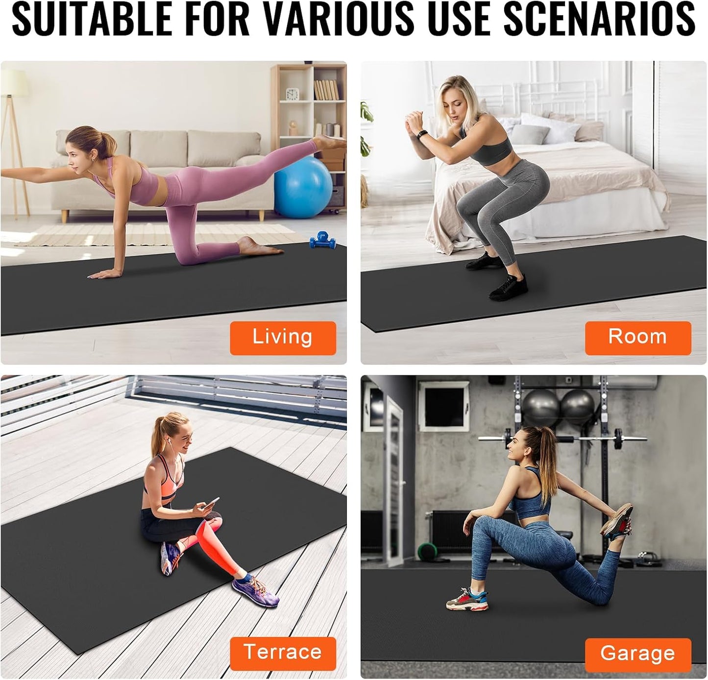 VEVOR Large Exercise Mat, Non Slip High Density Premium Yoga Mat, Exercise Yoga Mat for Men Women, Fitness & Exercise Mat with Bag & Carry Strap, for All Types of Home Yoga, Pilate & Floor Workout