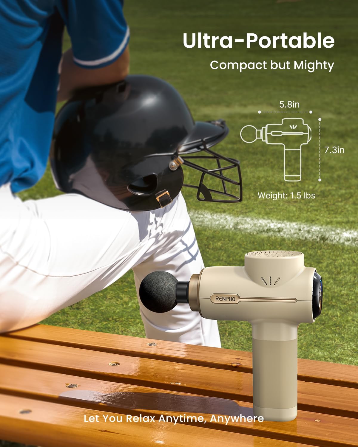 RENPHO Massage Gun Deep Tissue, Portable Percussion Massager for Back and Neck, Gifts for Men and Women, Handheld Device with Carry Case, Active Tan