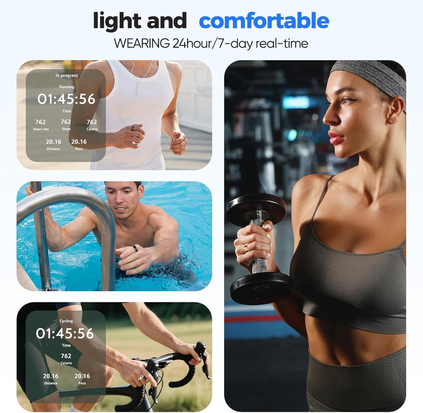 Smart Health Ring for Women Men Fitness Tracker with Heart Rate, Blood Pressure,Blood Oxygen,Step Counting, Sleep Monitoring,IP68 Waterproof for iPhone and Android, No Subscription Fee (Silver, 9)