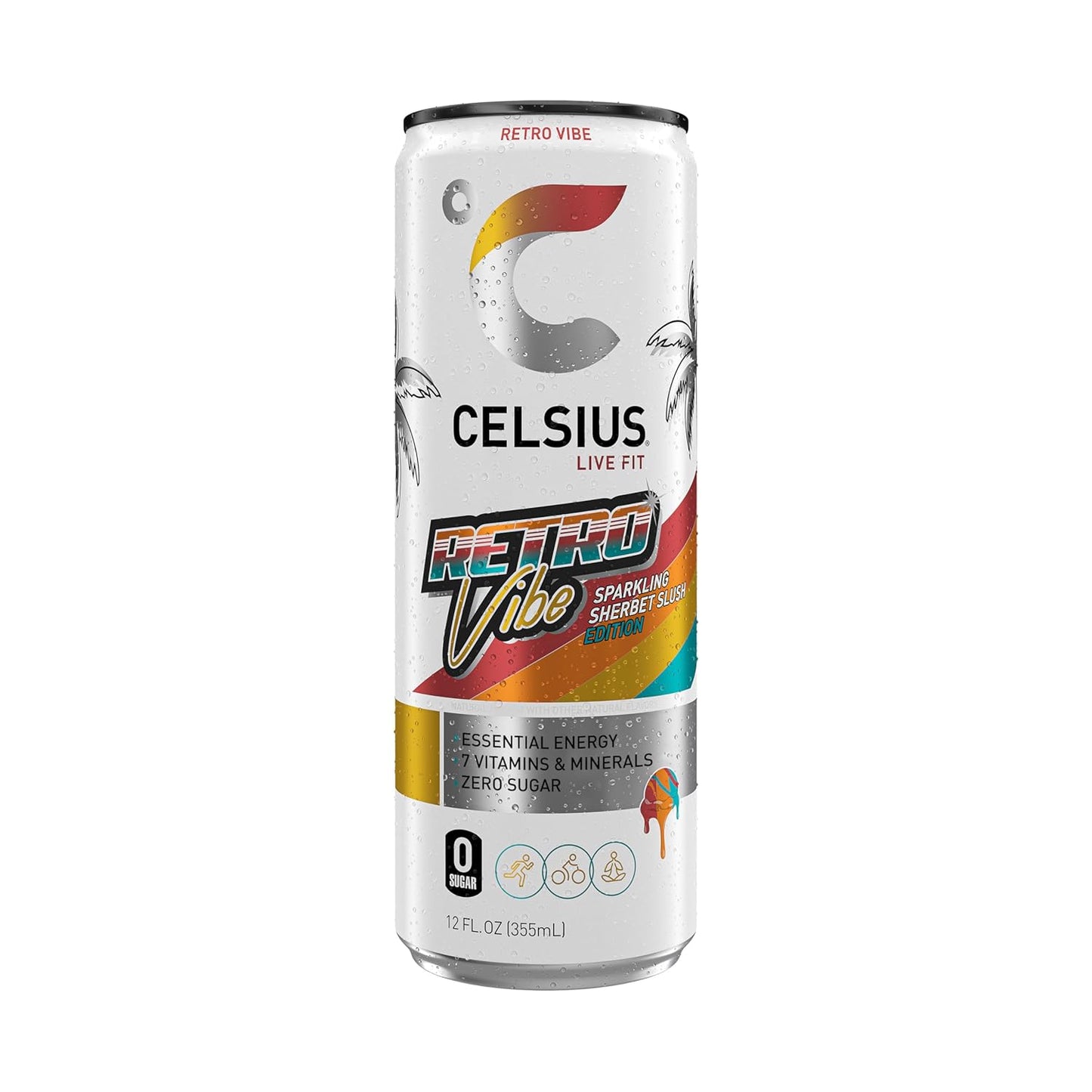CELSIUS RETRO VIBE Sparkling Sherbet Slush, Sugar Free Energy Drink, 12 Fl Oz (Pack of 12)