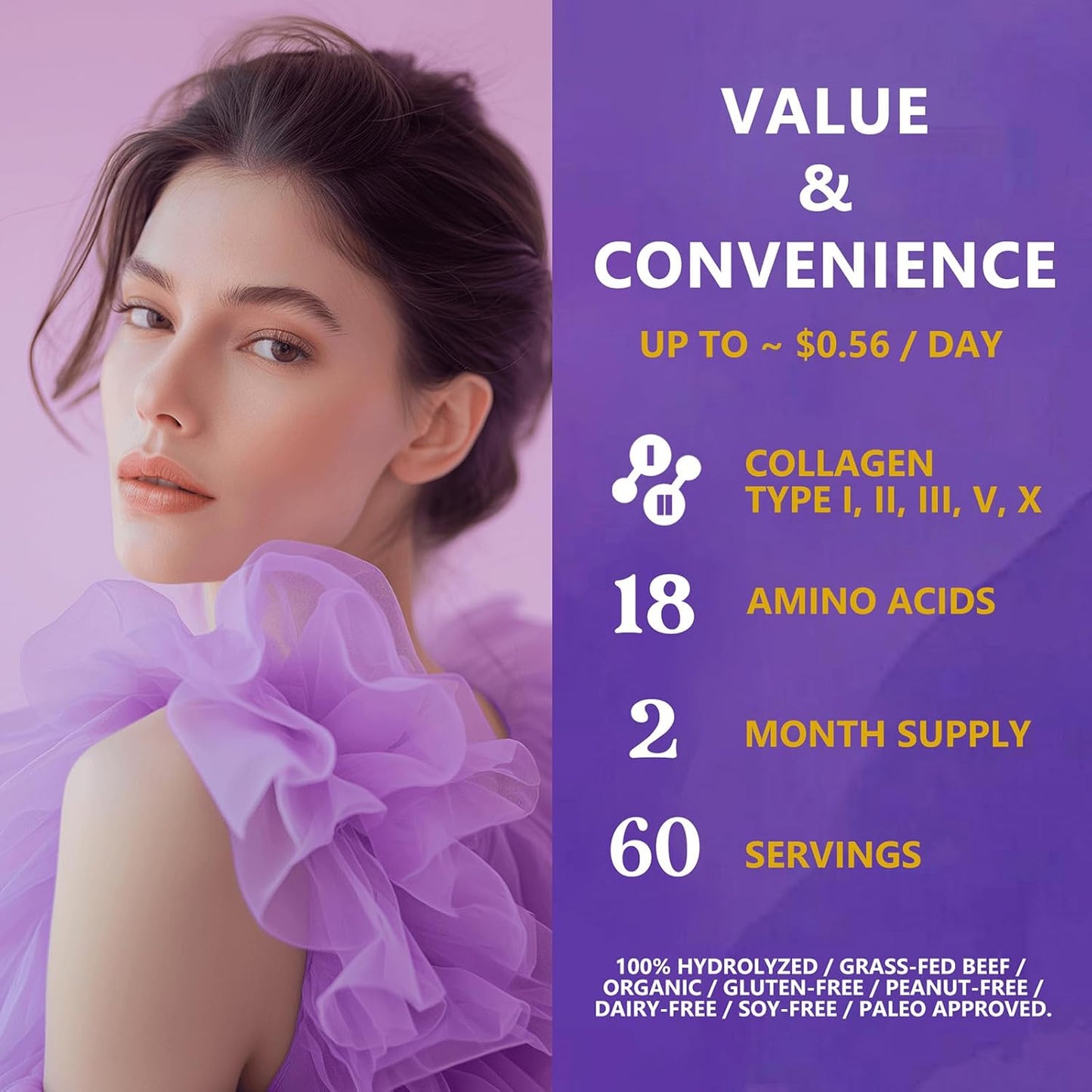 Zammex Multi Collagen Protein Powder, 5 Types of Hydrolyzed Collagen Peptides, Premium Grass-Fed Beef, Chicken, Wild Fish, Eggshell, Keto & Paleo Friendly, 60 Servings, Unflavored