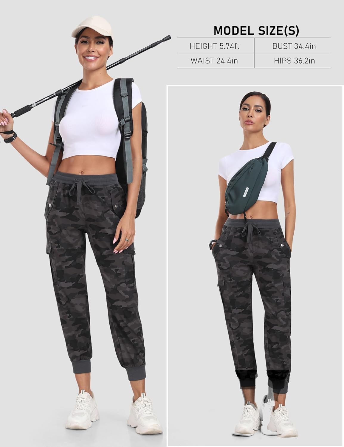 MoFiz Women's Outdoor Cargo Pants Lightweight Joggers Elastic Waist Athletic Hiking Sweatpants Casual Travel Pant with Pocket