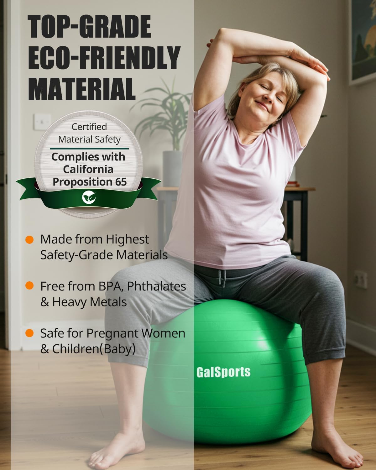 GalSports Anti-Burst Slip Resistant Stability Ball - Swiss Ball for Home Gym & Physical Therapy