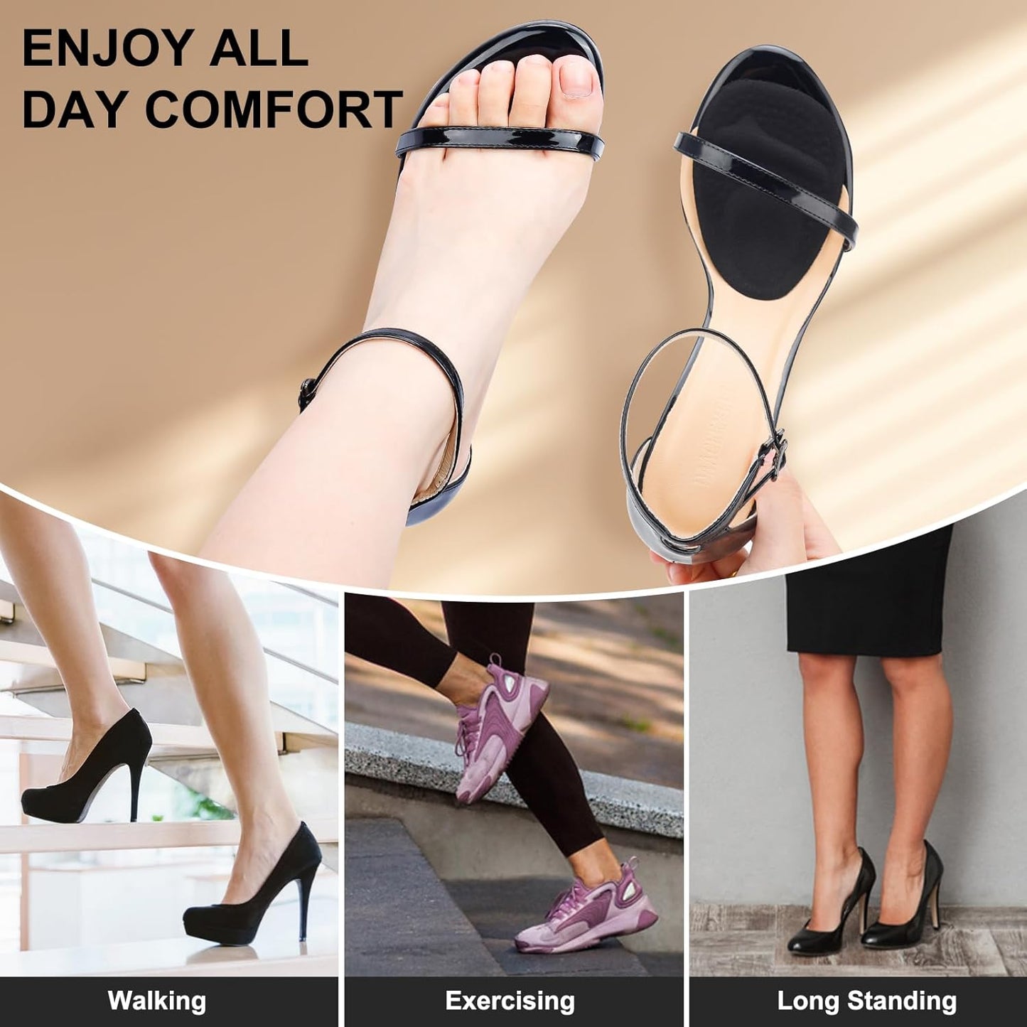 Ball of Foot Cushions, Metatarsal Pads Women, High Heels Non-Slip Comfort Pads, Shoe Support for Metatarsalgia Mortons Neuroma Pain Relief (2 Pairs,Black)