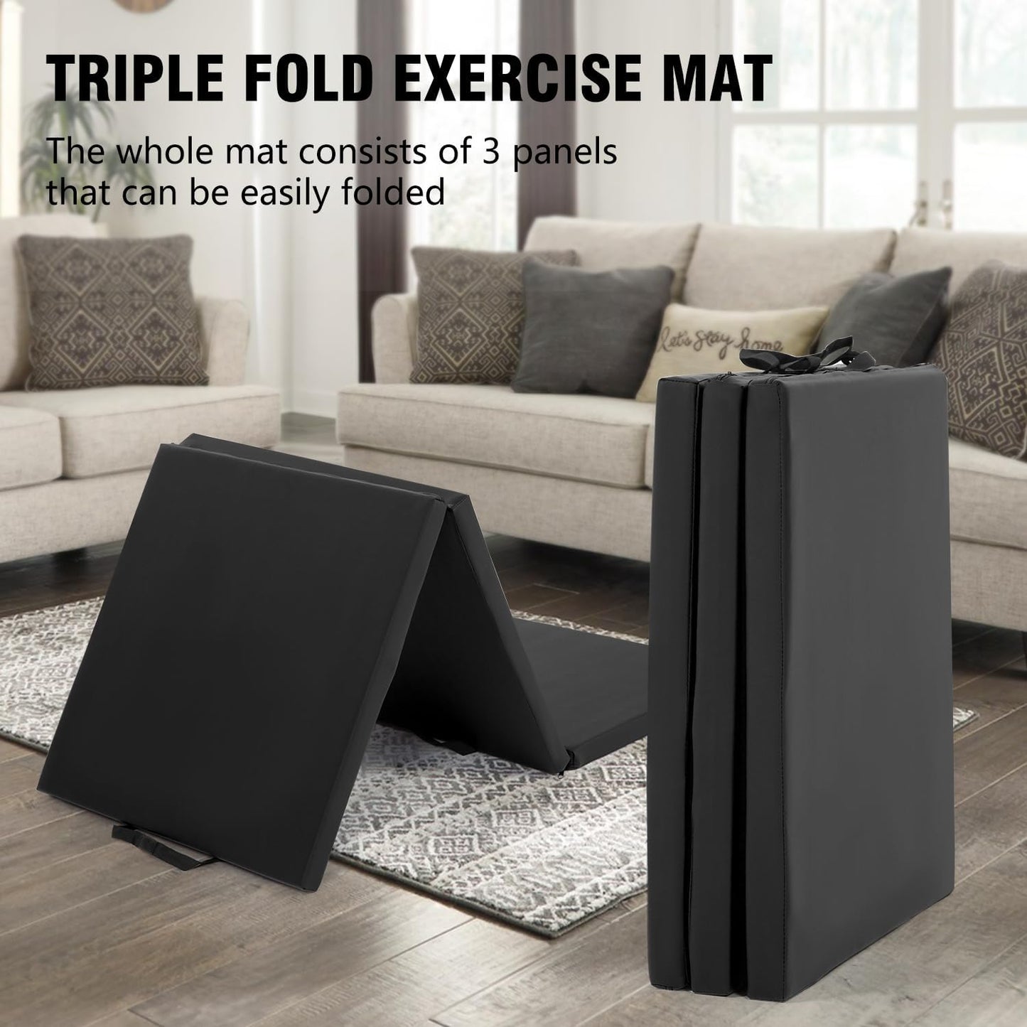 Gymnastics Tumbling Mats Portable Gymnastics Mat Foldable Tumbling Mat 2'x6'/4'x8' PU Leather Exercise Mat Yoga Mat with Carrying Handles for home Workout outdoor Yoga Gymnastics