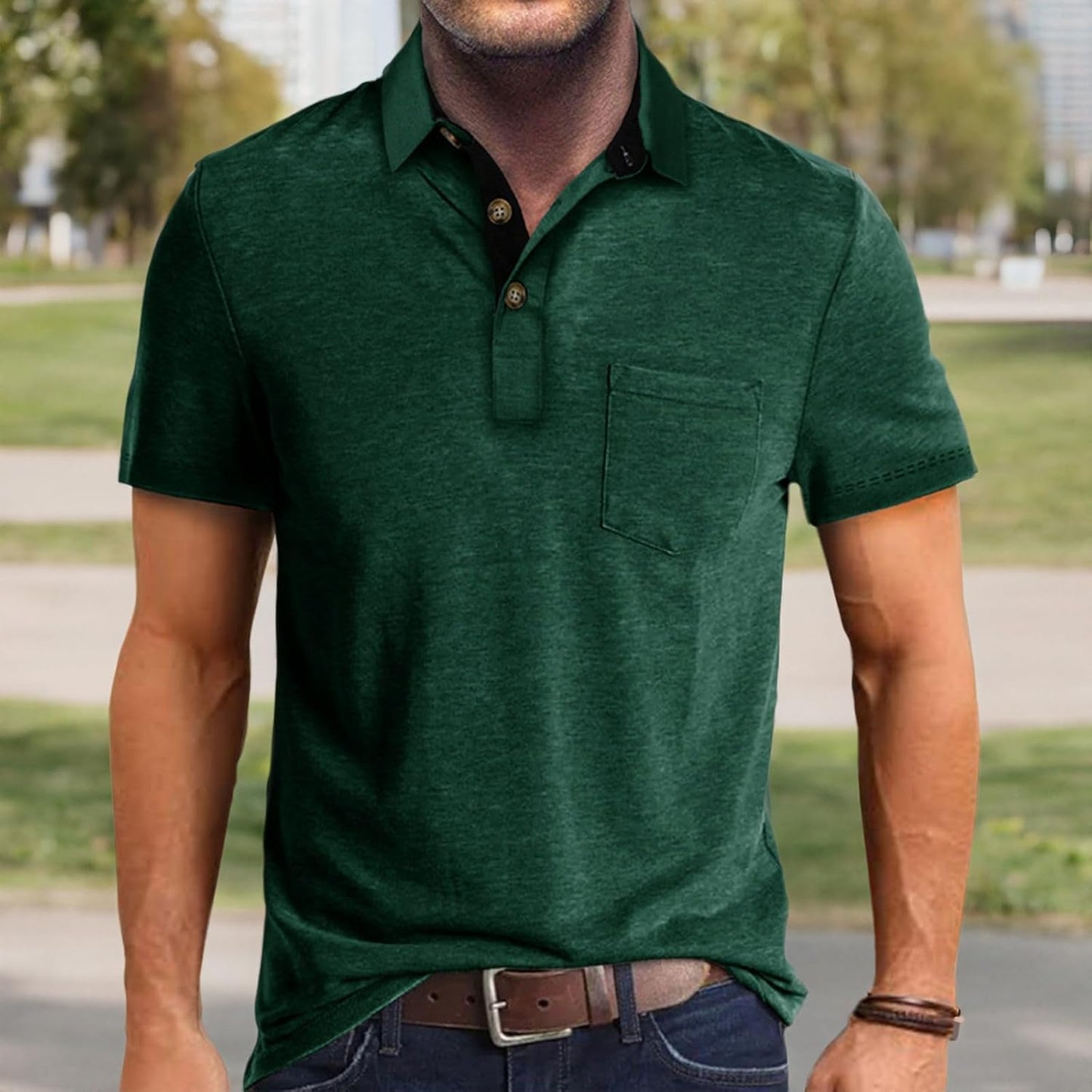 Men's Casual Polo Shirts Classic Button Basic Short Sleeve Shirt Solid Color Cotton Tees Golf Stylish Tops