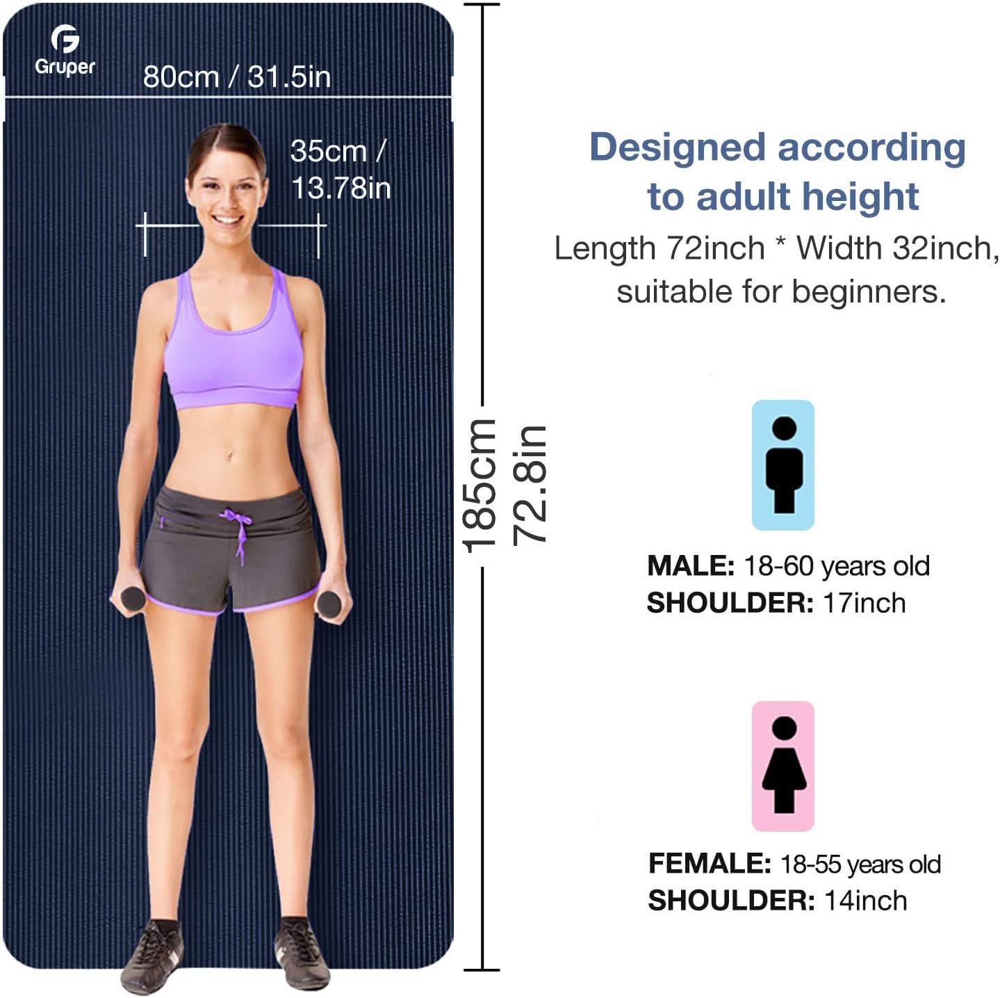 Thick Yoga Mat Non Slip, Large Size 72" L x 32" W x 0.6" TH, Premium Exercise & Fitness Mat with Carrying Strap and Bag, Workout Mats for Home