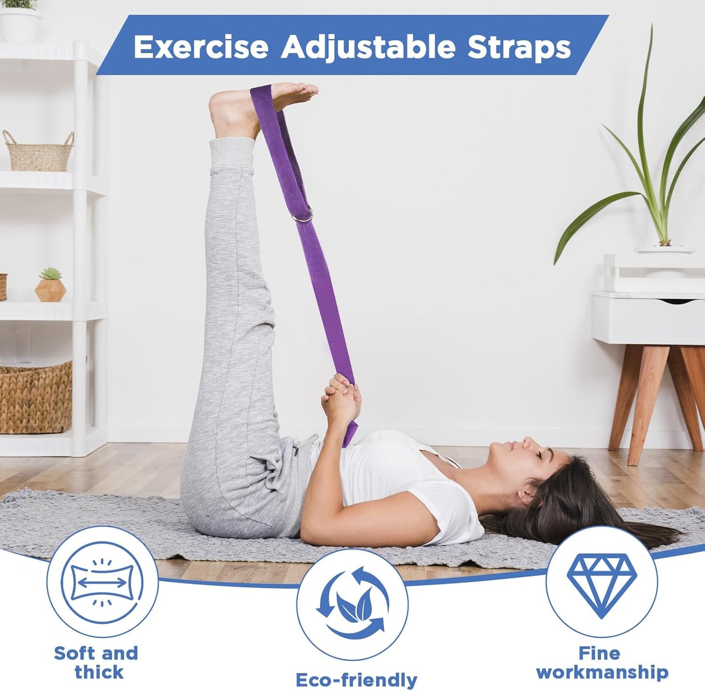 10 Pcs Yoga Strap 8ft Yoga Stretching Exercise Band Stretching Belt with Adjustable Metal D Ring Buckle Loop for Pilates, Dance, Physical Therapy, Gym Workout