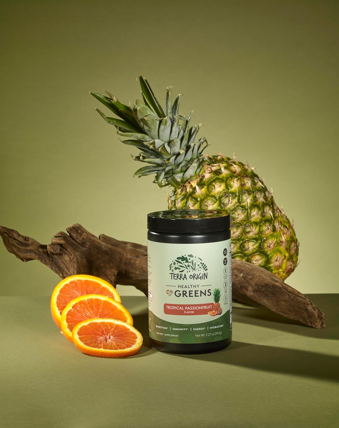 TERRA ORIGIN Healthy Greens Powder Supplement | Superfood Digestive Enzyme & Probiotic Blends | Immune, Gut, and Digestive Support for Women | Tropical Passion Fruit (30 Servings)