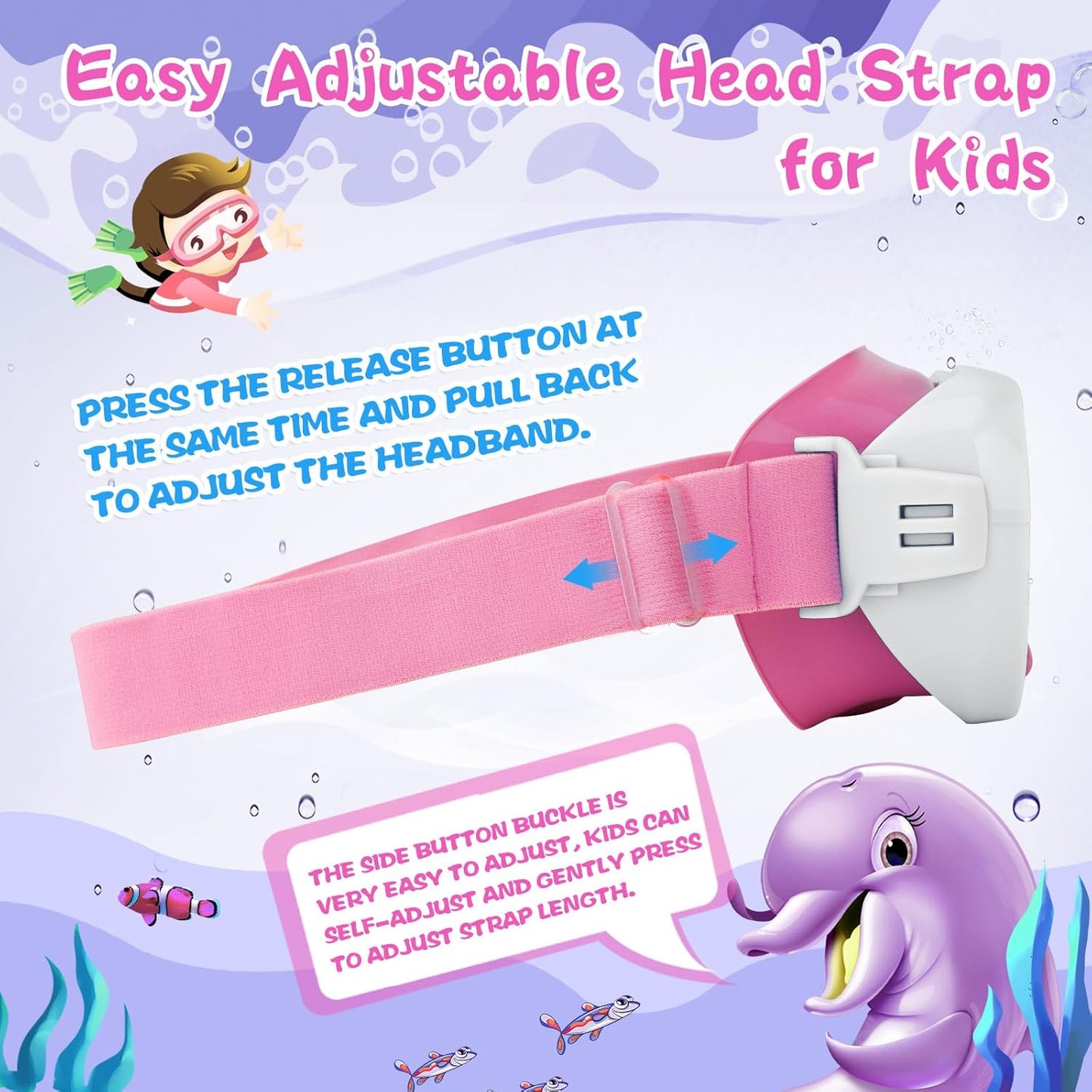 Kids Swim Goggles 180° Snorkel Diving Mask with Nose Cover, Anti-Fog Kids Swimming Goggles with Elastic Fabric Strap for Kids Boys Girls