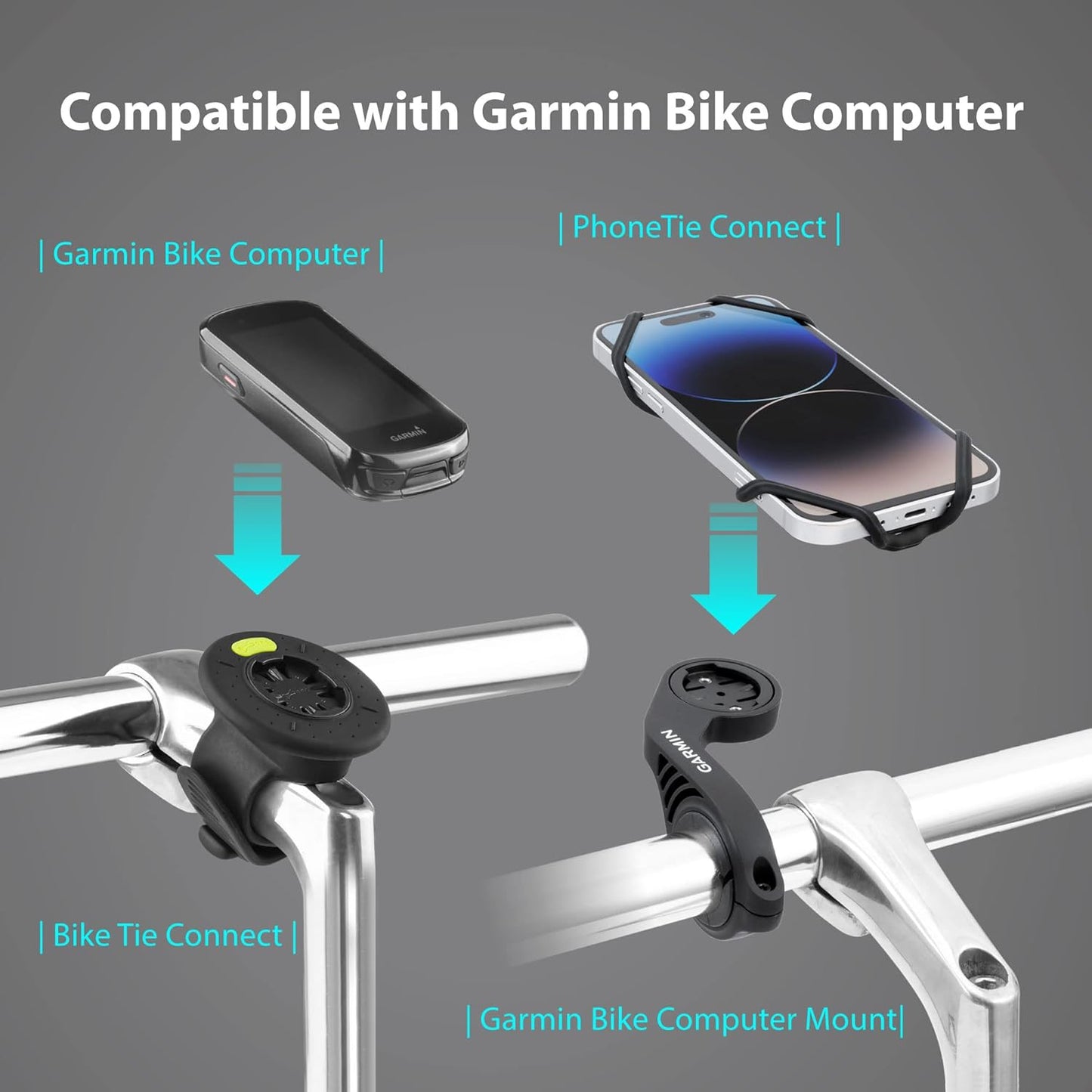 BONE Run + Bike Tie Connect Kit 2, 2-in-1 Running & Bike Phone Holder, Detachable & Rotatable 360° Sport Armband & Phone Mount Compatible with Most Smartphones (Stem/Armband 2-in-1 Connection Kit)