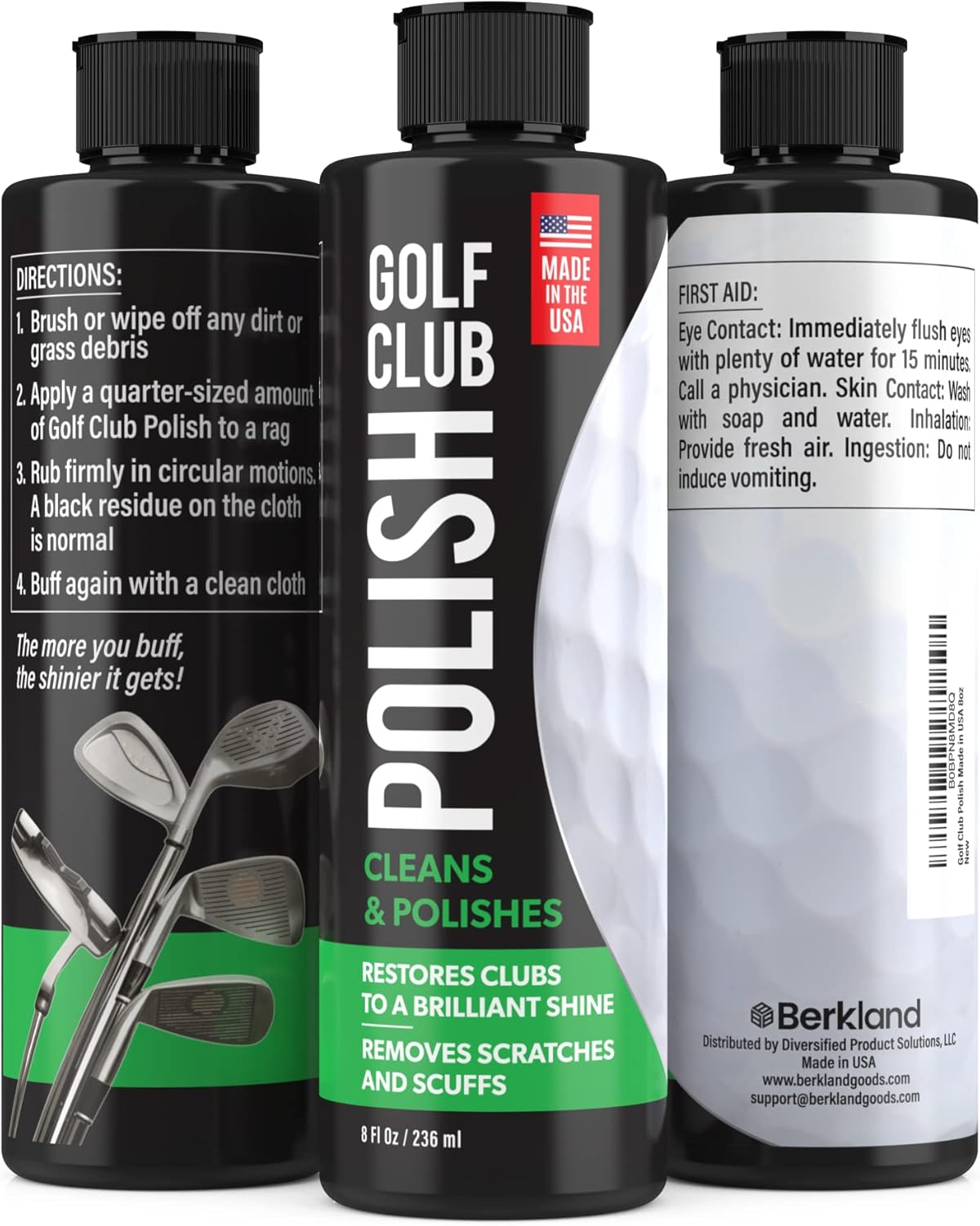 Golf Club Polish - Made In The USA Instant Golf Club Cleaner and Golf Club Scratch Remover - Cream Golf Club Polishing Kit / Golf Club Cleaning Kit - 8 oz of Metal Polish Compound - Golf Accessories