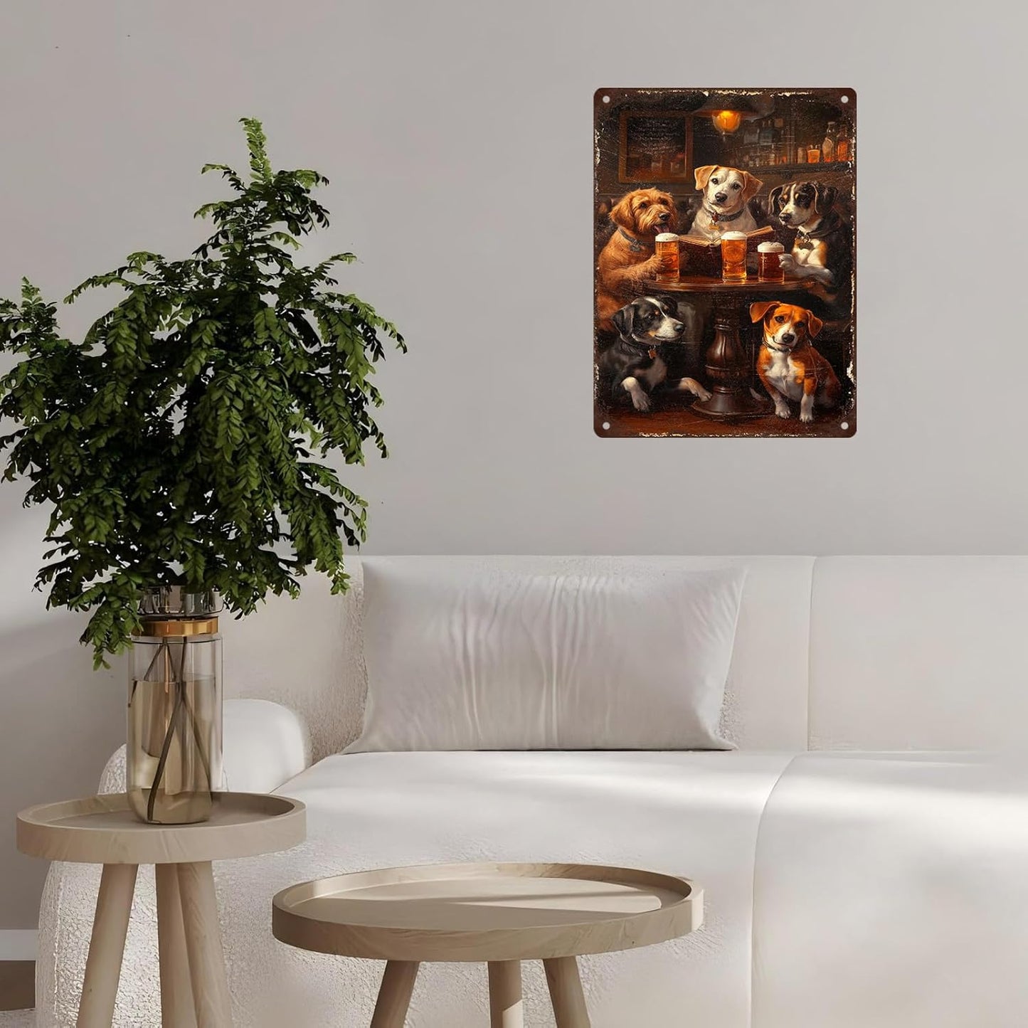 Vintage Dogs Tin Sign Retro Beer Metal Poster Funny Dog Lovers Wall Art Wall Decor for Kitchen Man Cave Shop Bar 12 * 16inch