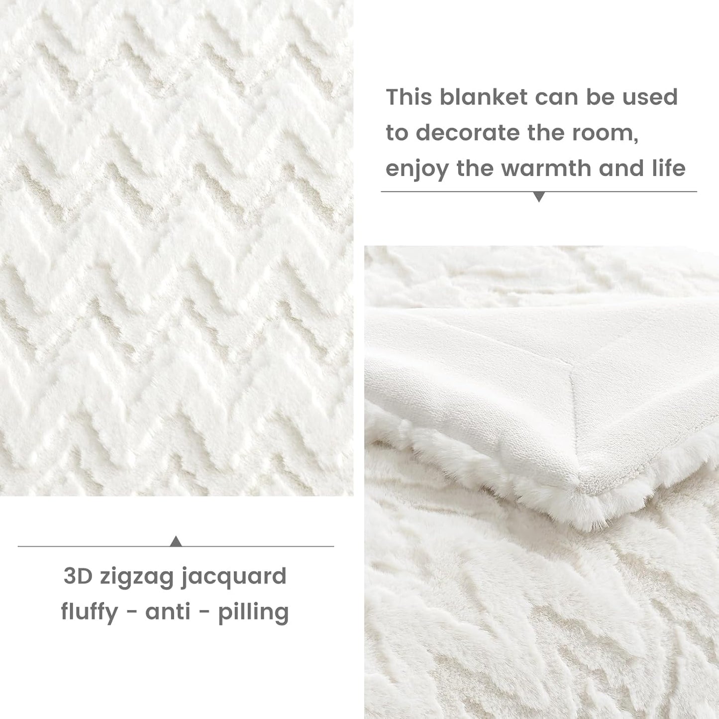 Cozy Bliss Faux Fur Throw Blanket for Couch - Ultra Soft Fuzzy Cozy Throw Gift Blankets for Women,Cream White Boho Blanket for Sofa Bedroom Living Room.60 * 80 Inches