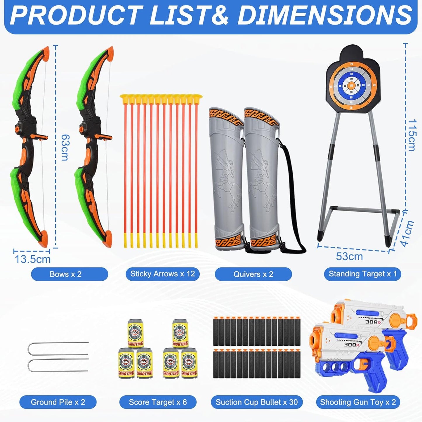 2 Pack Bow and Arrow Toy for Kids 3-8-12, LED Light Up Archery Set with Shooting Game Toy & Standing Target for Boys and Girls Age 5 6 7 8 9 10 11+, Indoor Outdoor Activity Toys for Birthday