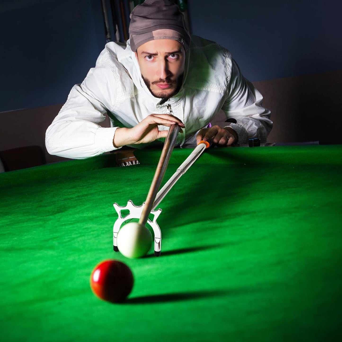 Retractable Billiards Cue Bridge, Snooker Pool Cue Bridge Stick, Billiards Cue Rest with 3 Pieces Removable Brass Bridge Head, Billiards Table Accessories for Pool Table, Game, Competition