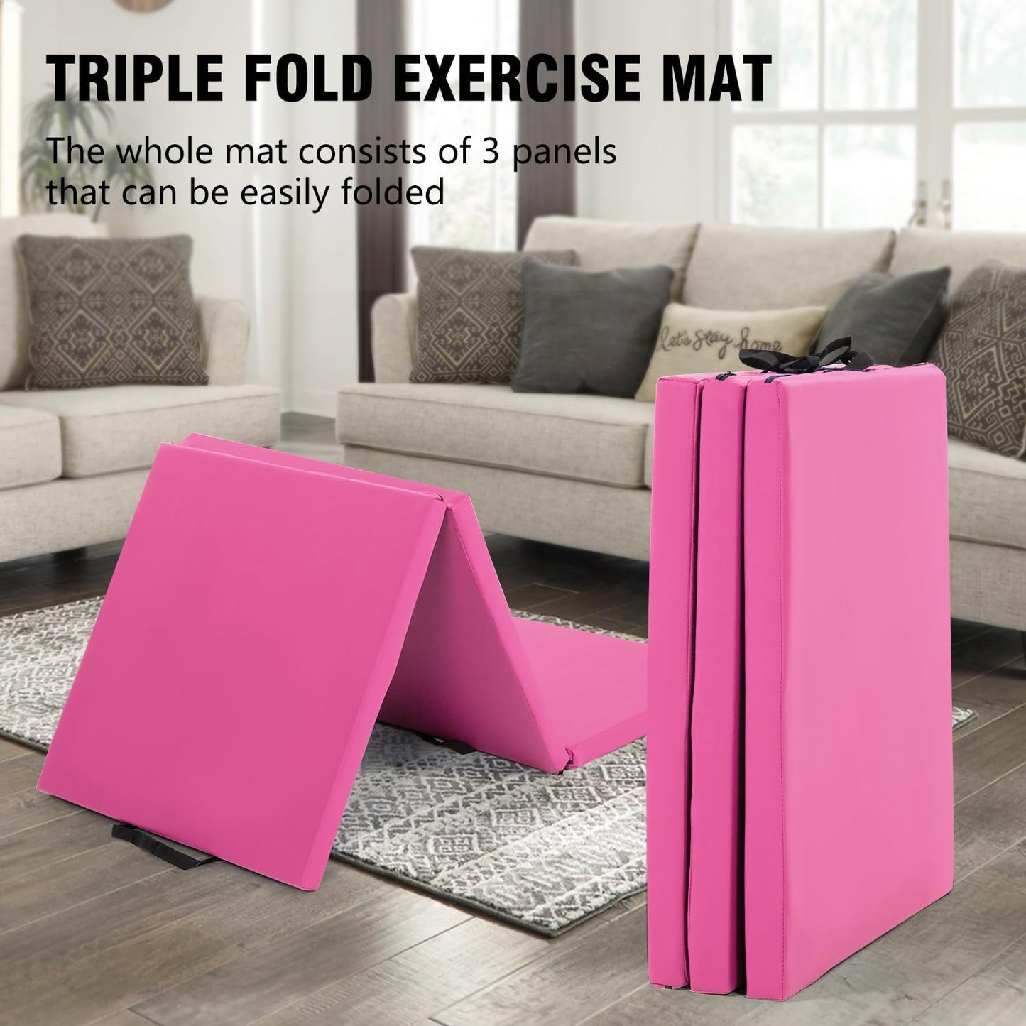 Gymnastics Tumbling Mats Portable Gymnastics Mat Foldable Tumbling Mat 2'x6'/4'x8' PU Leather Exercise Mat Yoga Mat with Carrying Handles for home Workout outdoor Yoga Gymnastics