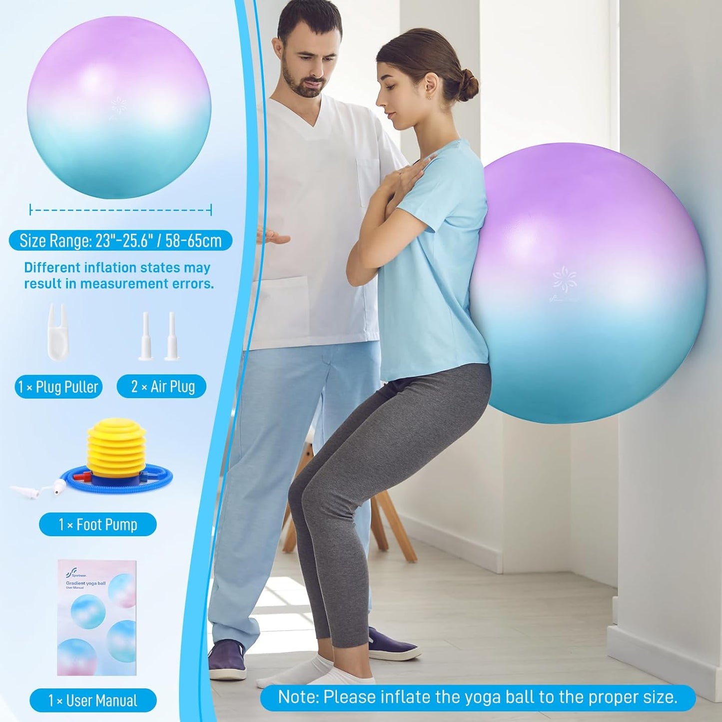 Sportneer Extra Thick Exercise Ball - 25.6''Yoga Ball with Quick Pump - Anti-Burst and Slip Resistant Fitness Ball Chair for Pregnancy and Physical Therapy