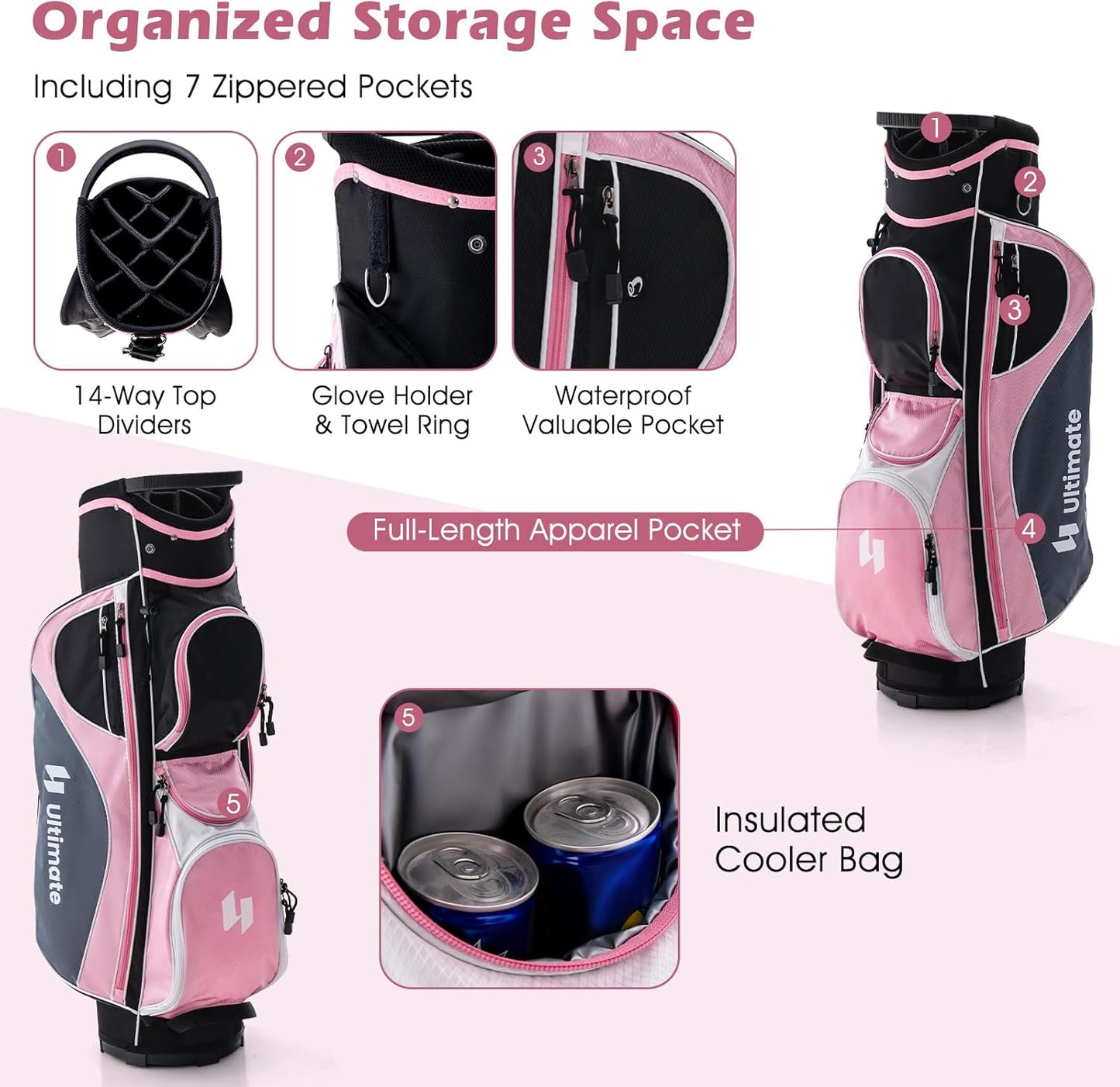 Tangkula 9/10/12 Pieces Women's Complete Golf Clubs Set, Golf Club Package Set with 460CC Driver, Fairway Wood & Hybrid, Irons, Putter, Portable Regular Golf Club Set