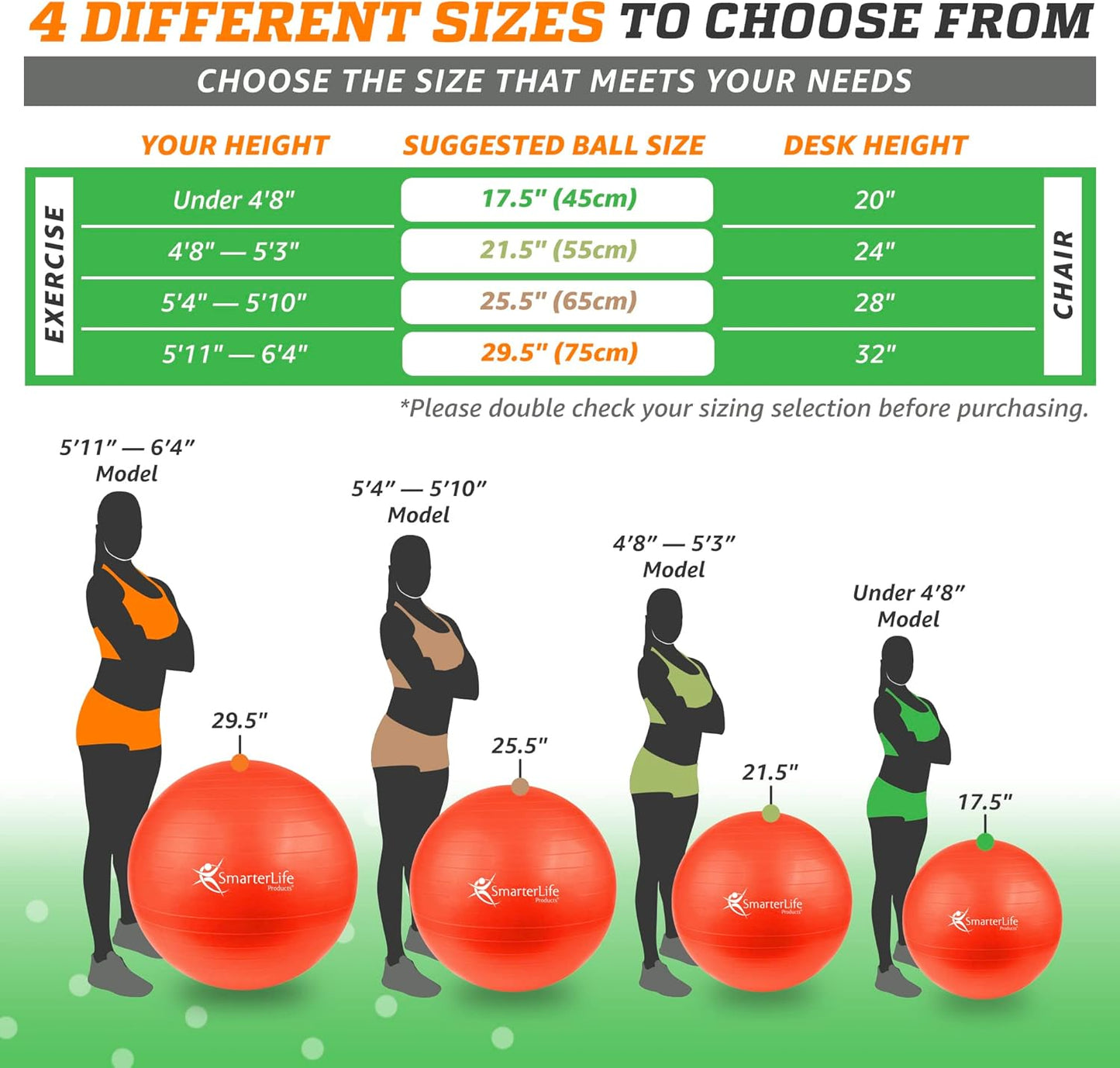 SmarterLife Exercise Ball Yoga Ball for Fitness, Balance, Stability, or Pregnancy, Gym Ball for Core Workout, Physical Therapy, Yoga Ball Chair for Office, Anti-Slip Anti-Burst