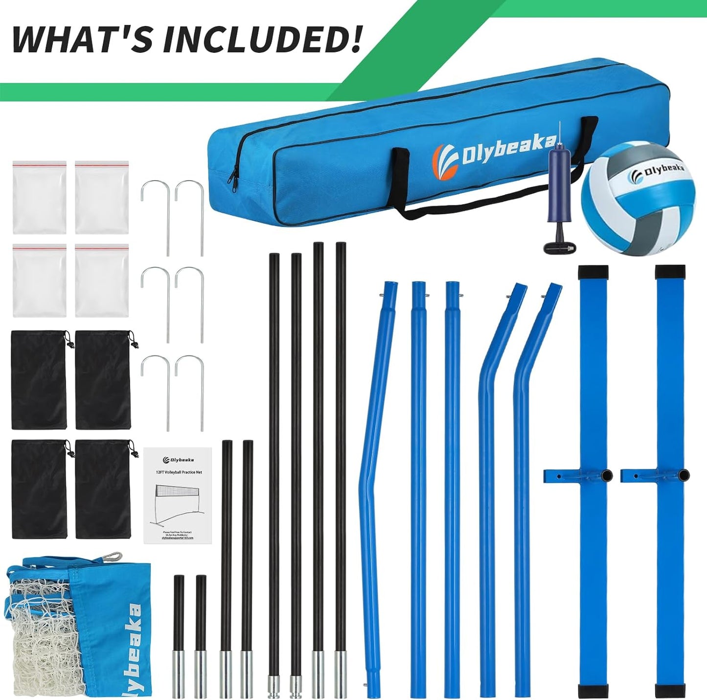 Portable Volleyball Net 5-Height Adjustable for Backyard with Widened Base, Tetoron Net, 6 Metal Stakes and 4 Sandbags, 12ft/14ft Volleyball Practice Training Equipment with Carry Bag