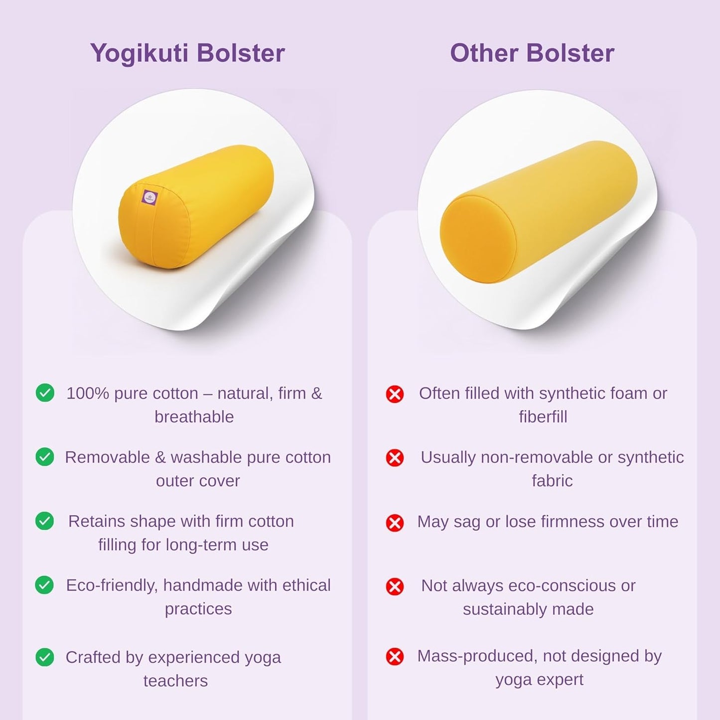 Yogikuti Iyengar Yoga Bolster for Restorative Yoga and Meditation – Lightweight Cotton Support Pillow with Handle for Easy Carry, Versatile for Pose Modification, Balance, Back Relief, and Relaxation