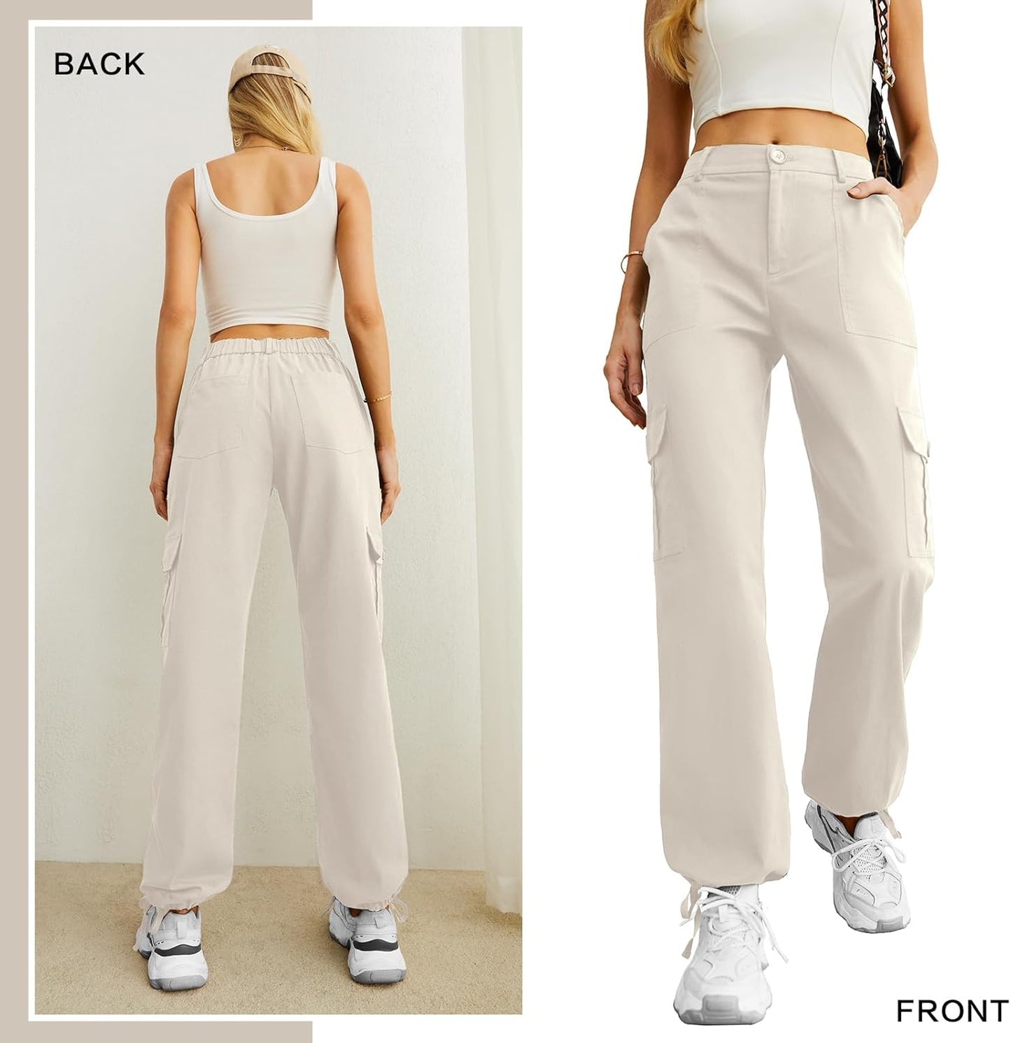 Lepunuo Women's High Waisted Cargo Pants Travel Y2K Streetwear Baggy Stretchy Pants with 6 Pockets Drawstring Ankle Cuffs