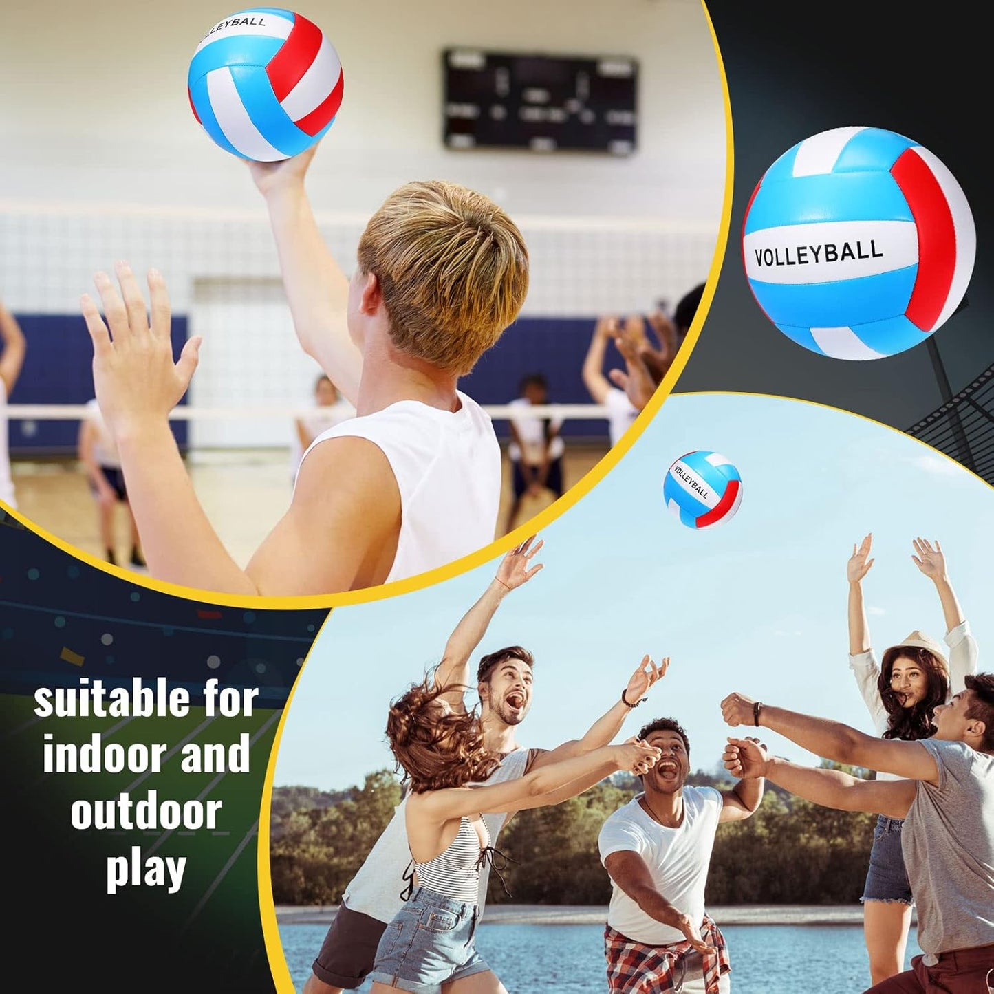 Jerify 4 Pcs Sport Balls Set Official Size Athletic Balls Include Soccer, Football, Basketball, Volleyball for Indoor Outdoor Game Teens Youth Adult Operation Christmas Ball Gifts