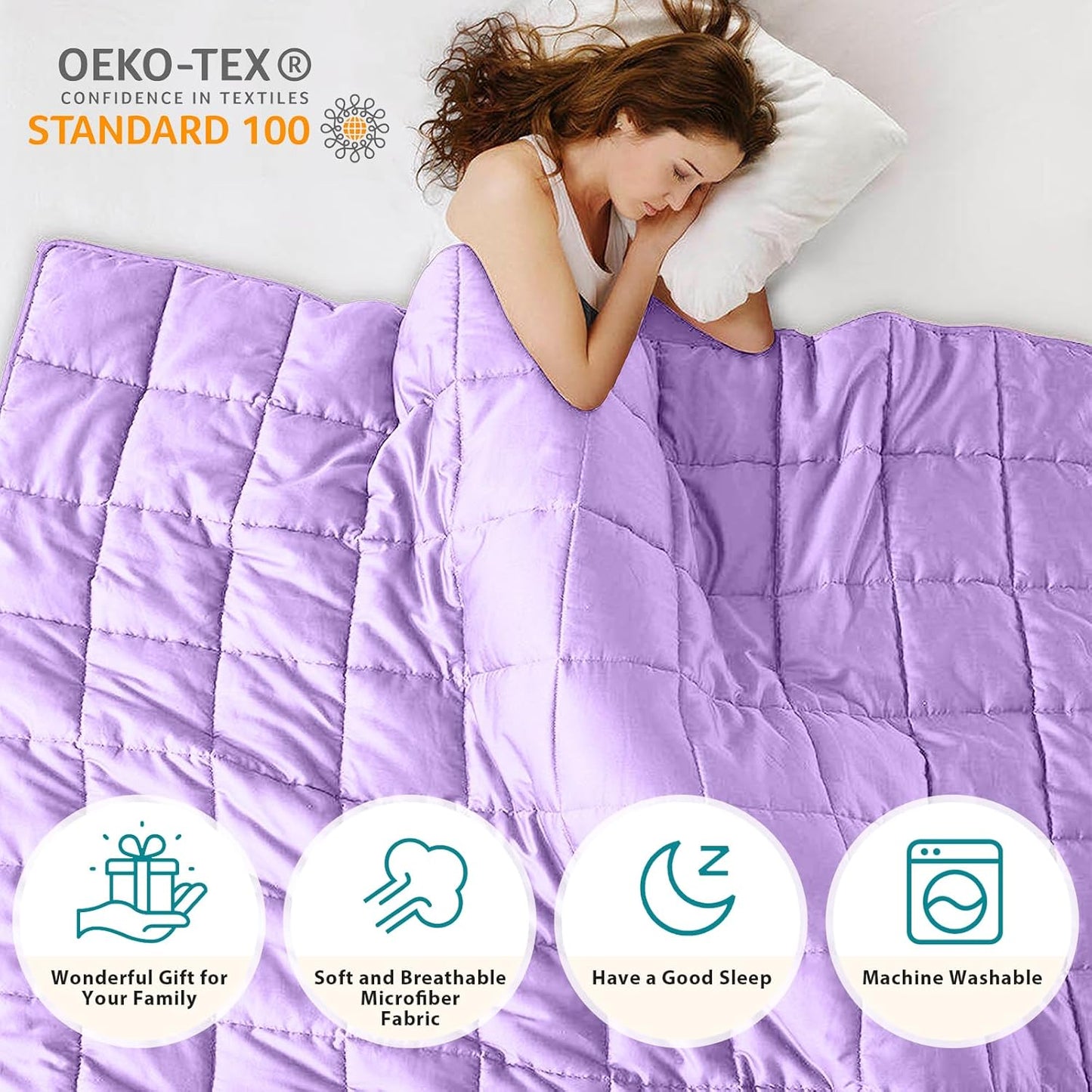 L'AGRATY Weighted Blanket - 60"x80", 20lbs Cooling Breathable Heavy Blanket with Glass Beads for Adult All-Season