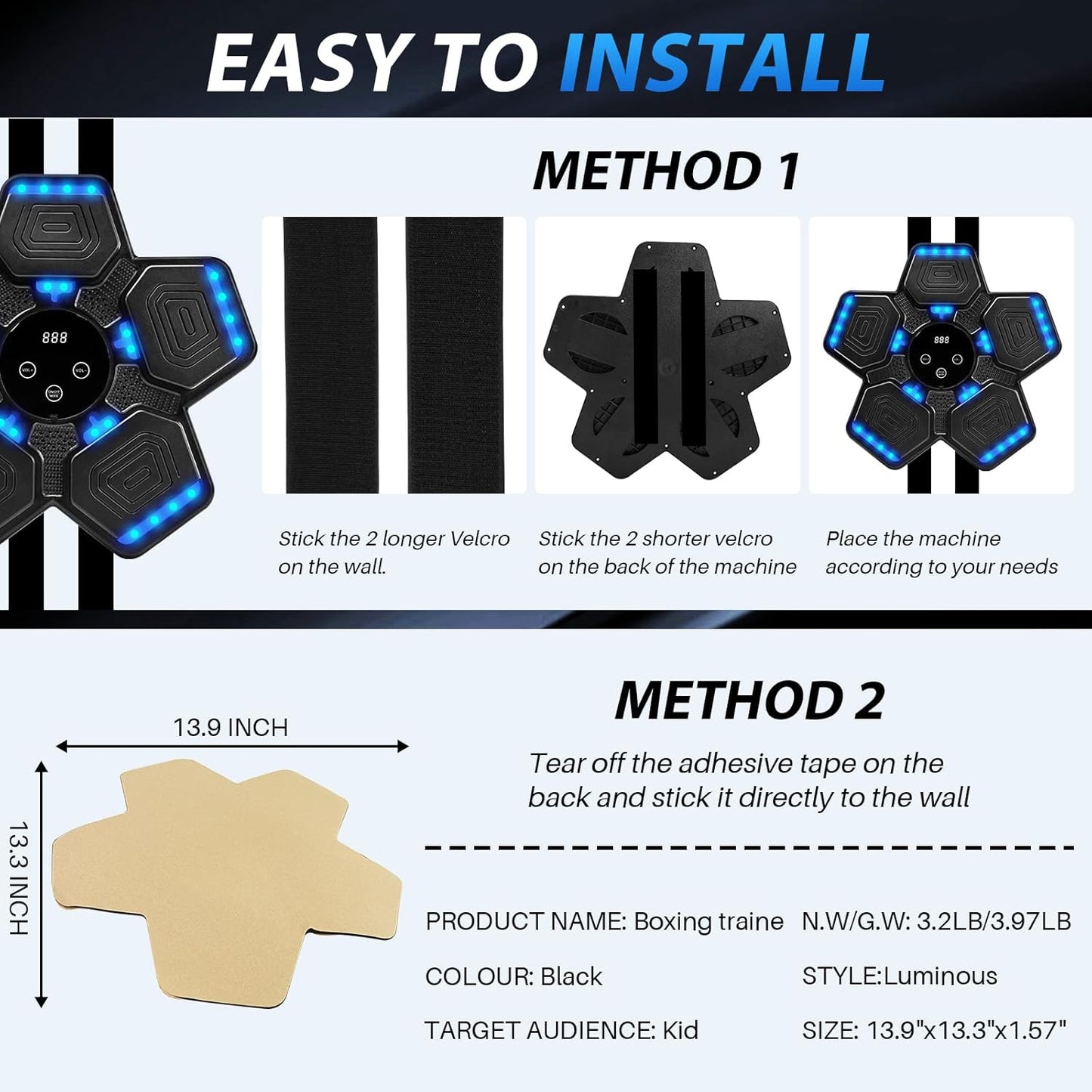 Music Boxing Machine, Bluetooth Music Punching Machine with Gloves, Electronic LED Boxing Training Equipment Wall Mounted, 9 Modes & 9 Speeds, Boxing Target for Home, Office, Gym