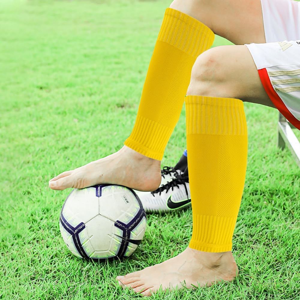 2 Set Anti-Slip Grip Soccer Socks with Shin Guard Sleeves, Sports Athletic Socks for Men Women