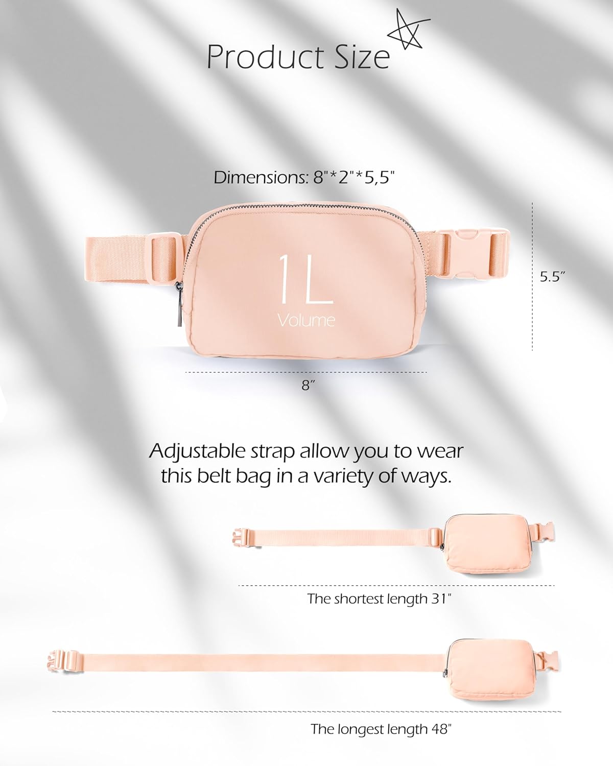 ODODOS Unisex Mini Belt Bag with Adjustable Strap Small Fanny Pack for Workout Running Traveling Hiking, Pale Coral