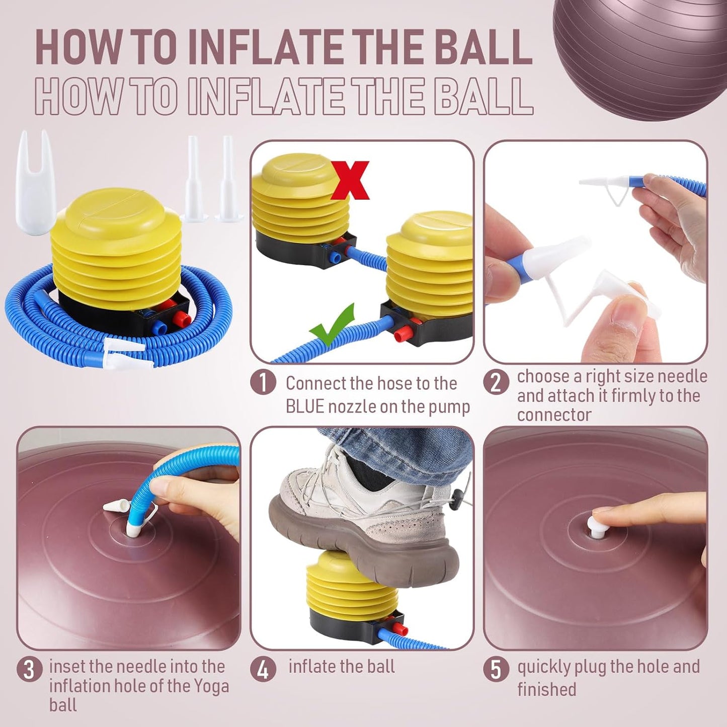 Leyndo 2 Pcs Yoga Ball Exercise Ball Large 26 Inch Exercise Anti Burst Birthing Fitness Ball with Pump, 26 Inches/ 65 cm for Improved Posture, Balance, Yoga, Pilates, Training