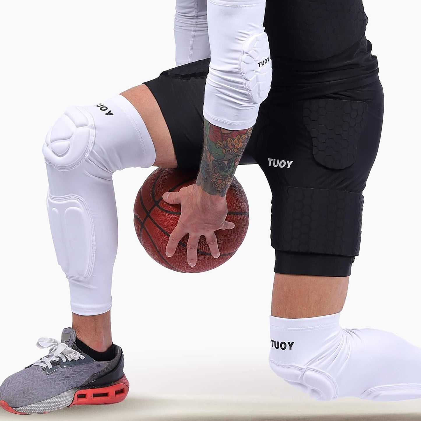 TUOY Knee Pad with Shin Guard Pads, Protective Shin/Knee Sleeve Support for Soccer, Football, Basketball, Wrestling, Volleyball (A Pair)