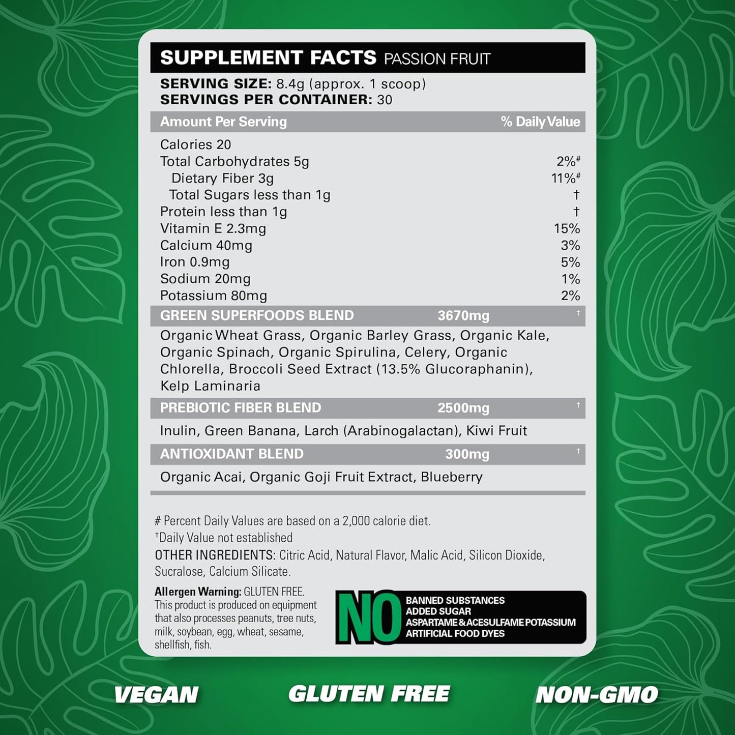EHP Labs OxyGreens Super Greens Powder - Spirulina & Chlorella Superfood, Green Juice Powder & Greens Supplements with Prebiotic Fibre, Antioxidants & Immunity Support, 30 Serves (Passionfruit)