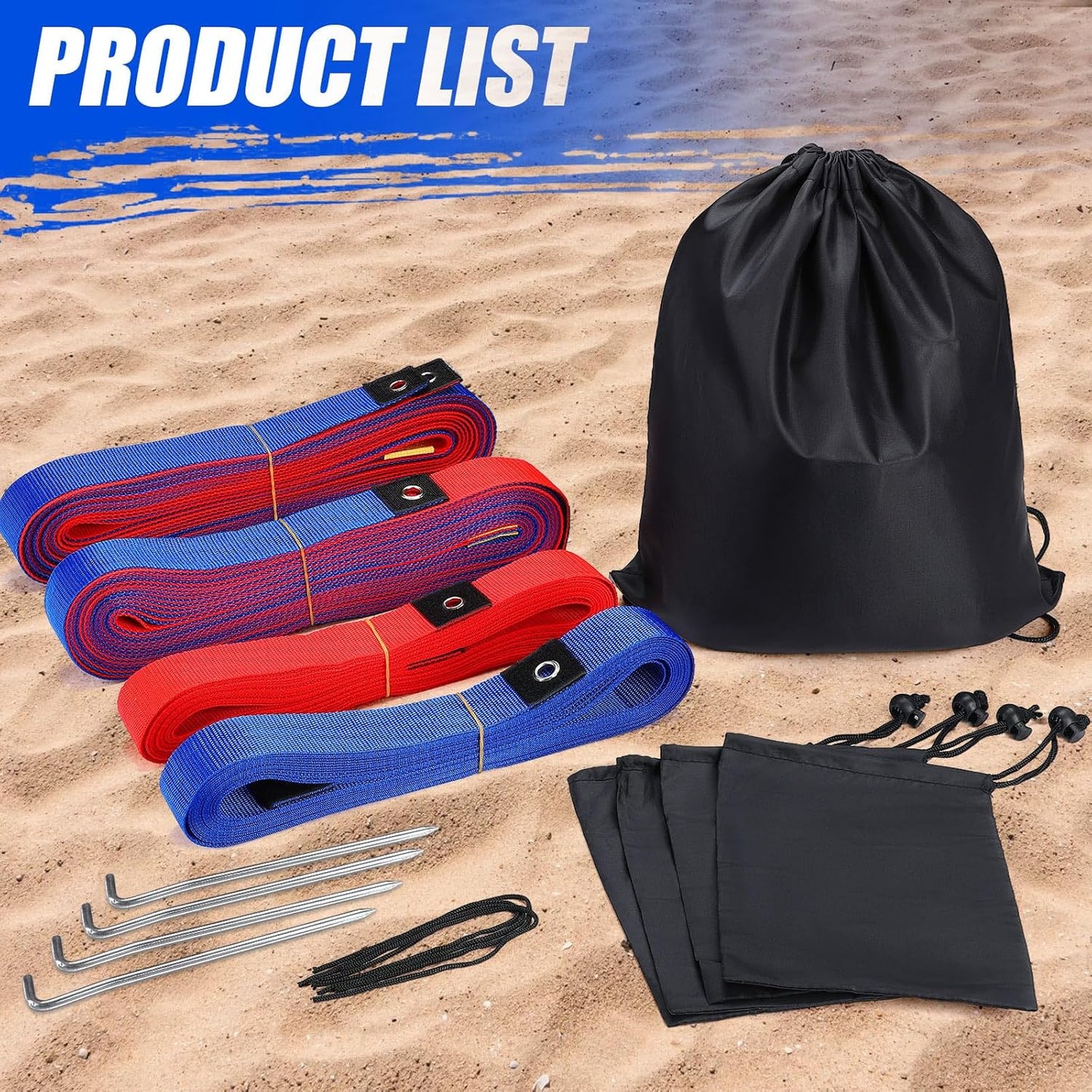 TOBWOLF 26.3' x 52.6' Beach Volleyball Lines, Volleyball Court Lines with Metal Anchors & SandBags,Highly Visible Marking Sand Lines with Metal Anchors & SandBags for Sand Outdoor Grass Backyard