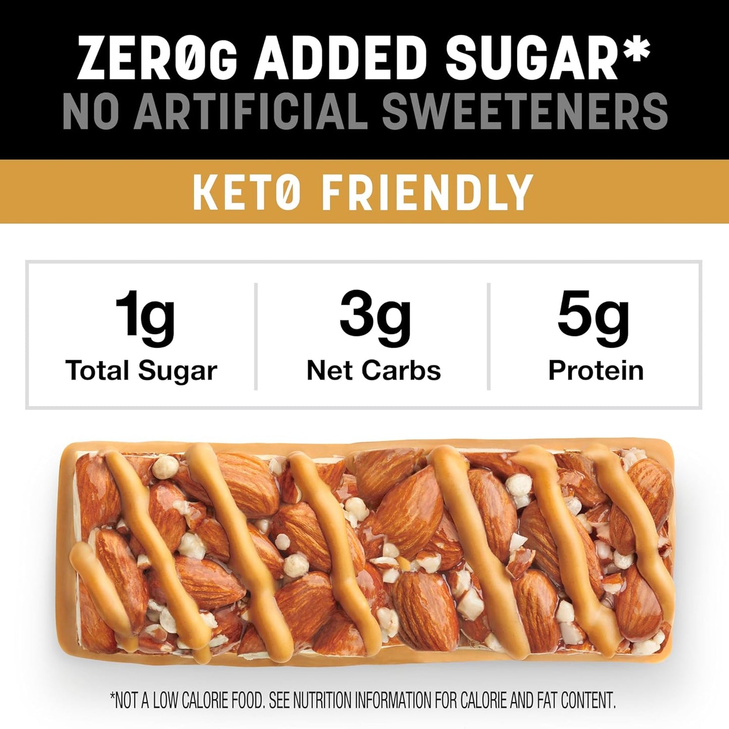 KIND ZERO Added Sugar Bars, Caramel Almond & Sea Salt, Keto Friendly Snacks, Gluten Free, 5g Protein, 5 Count
