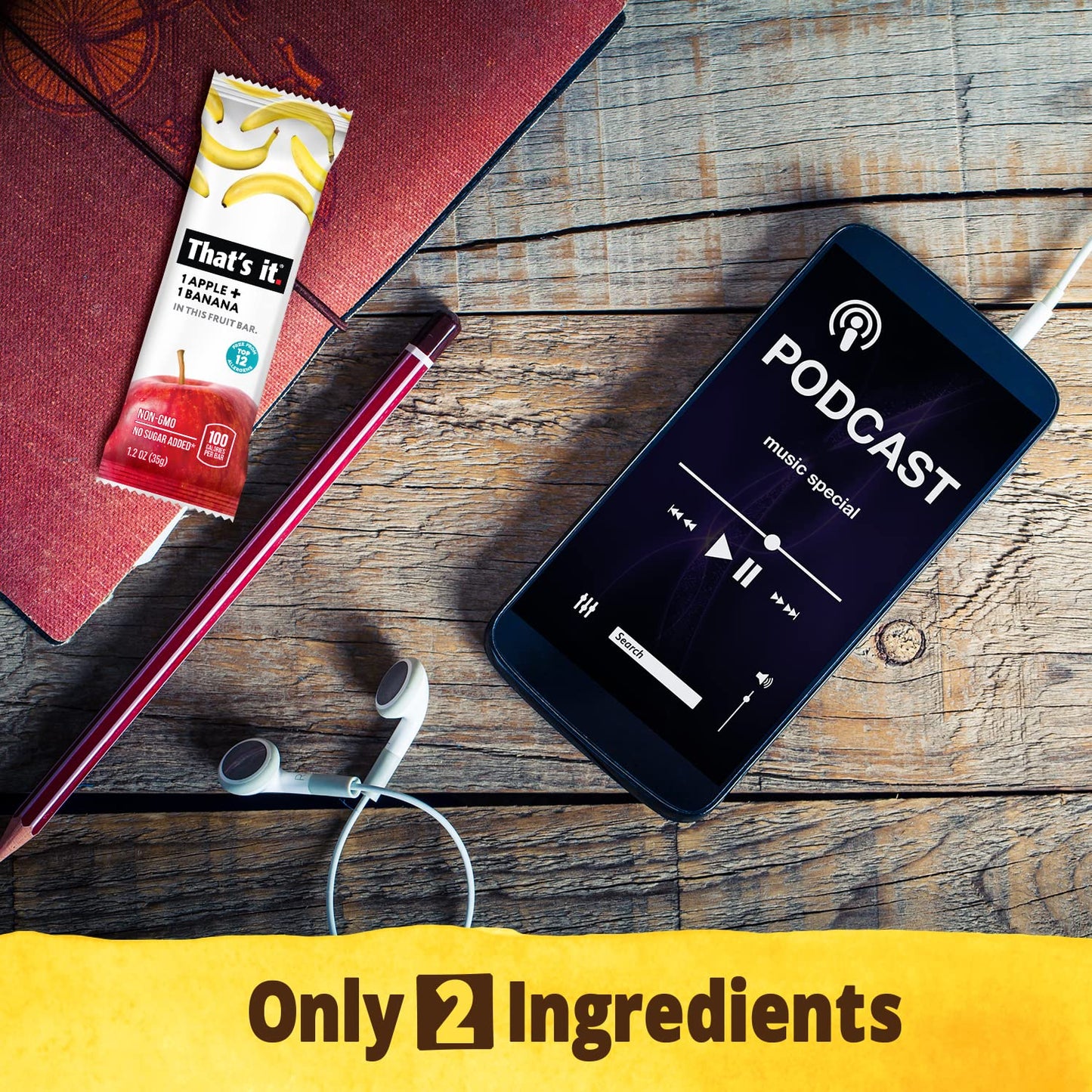 That's it Apple + Banana 100% Natural Real Fruit Bar, Best High Fiber Vegan, Gluten Free Healthy Snack, Paleo for Children & Adults, Non GMO Sugar-Free, No Preservatives Energy Food (12 Pack)