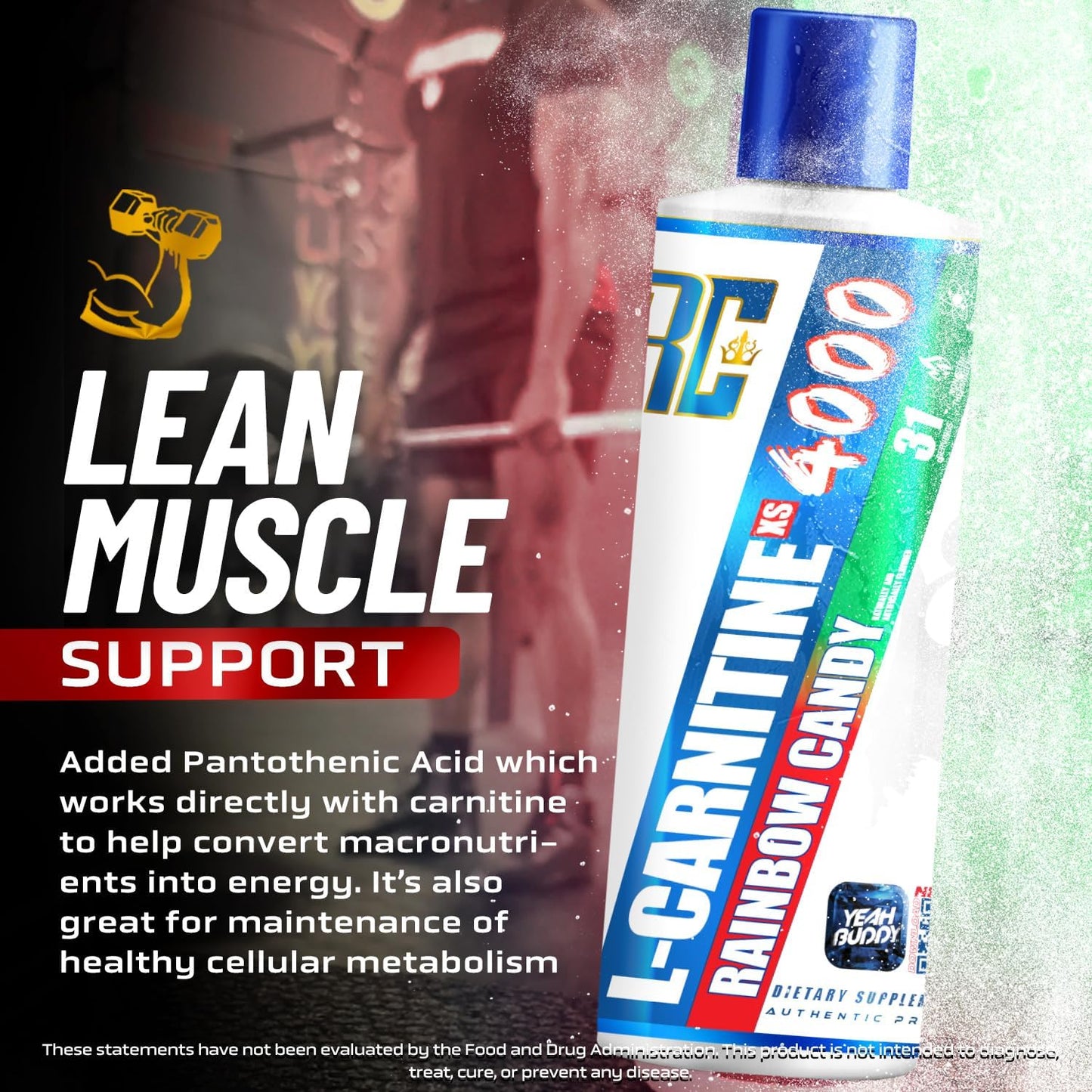 Ronnie Coleman Signature Series L Carnitine XS 4000 Liquid, Stimulant Free, Sugar Free, Zero Carbs, Lean Muscle Strength Support for Men & Women, 16 Oz (16 oz, Rainbow Candy (4000))