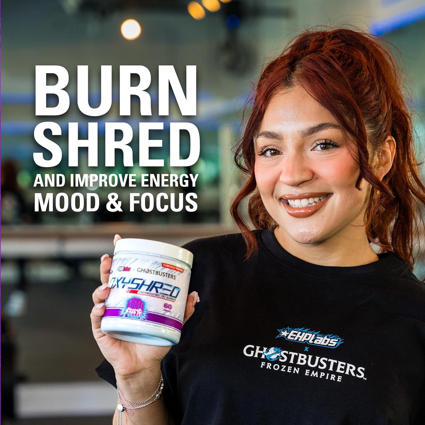 EHP Labs x Ghostbusters OxyShred Pre Workout Powder Supplement - Preworkout Powder with Acetyl L Carnitine, Energy Boost Drink - Ecto Freeze, 60 Servings