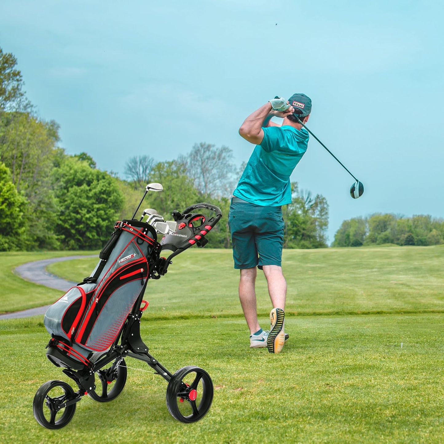 Golf Push Cart Series: 2-Wheel, 3-Wheel, 4-Wheel & 360° Swivel Front Wheel