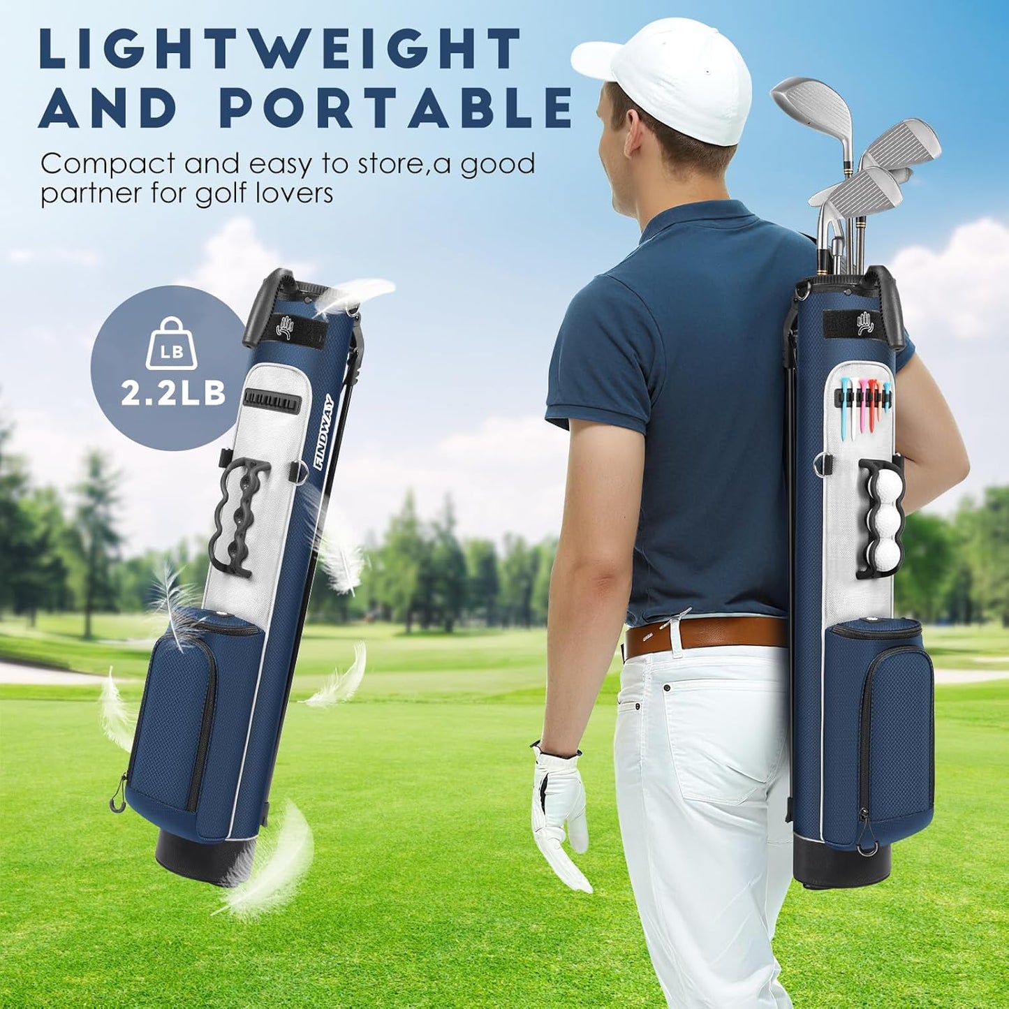 Findway Golf Stand Bag, Par 3 Golf Bag Pitch n Putt Small Golf Bag with Ball Holder and Cooler Bag, Lightweight Golf Carry Bag for Men Women
