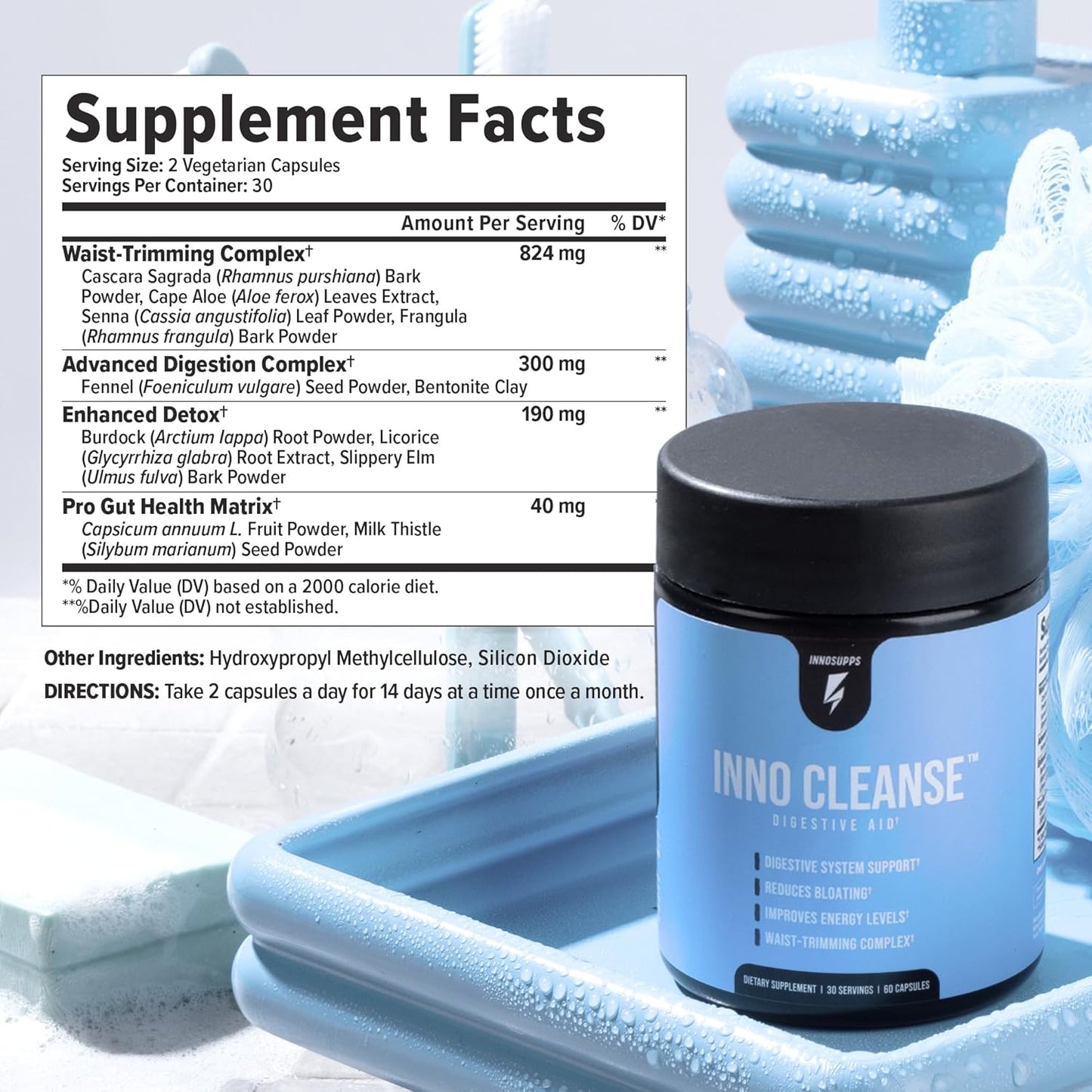 Inno Cleanse - Waist Trimming Complex | Digestive System Support & Aid | Reduced Bloating | Improves Energy Levels | Gluten Free, Vegan Friendly