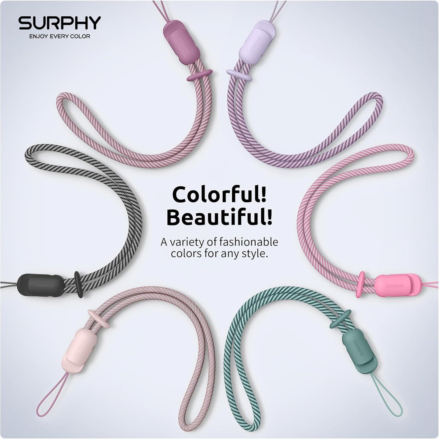 SURPHY 3 Pack Phone Wrist Strap with CellPhone Tether Tab, Cellphone Lanyard, Phone Strap with 2-Color Braided, Wrist Lanyard