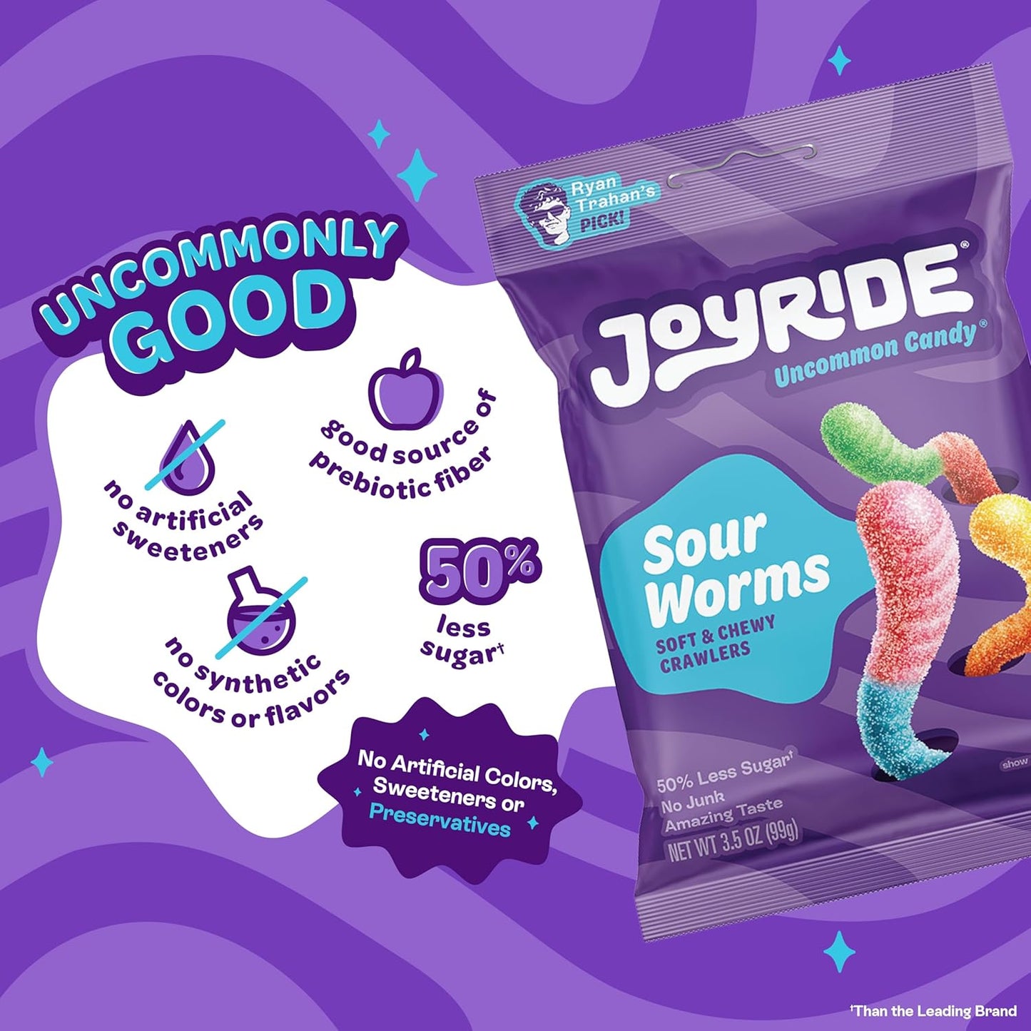 JOYRIDE Innovative Variety 6 Pack - Gummy Busters, Sour Smacks, Sour Worms, Low Calorie Gummy Candy, Low Sugar, Dye Free (6 Items)
